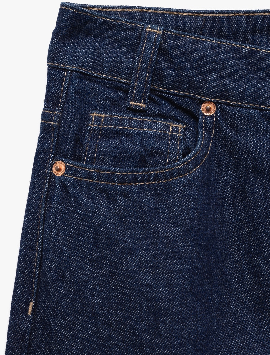   Loose Straight Fit Pamuklu Düğme Detaylı Denim Pantolon - Loose Straight Fit Jean