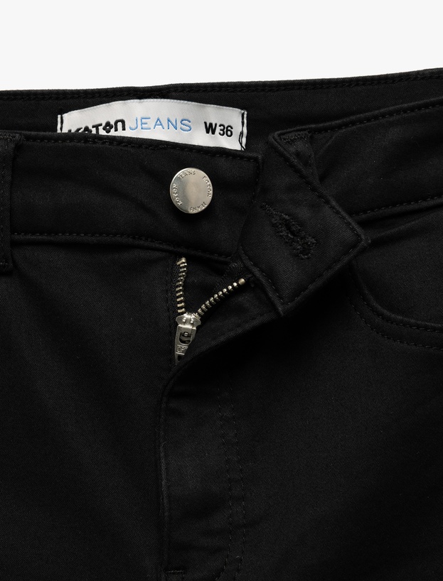 Yüksek Bel Pamuklu Kapri Denim Şort - Tight Fit_6