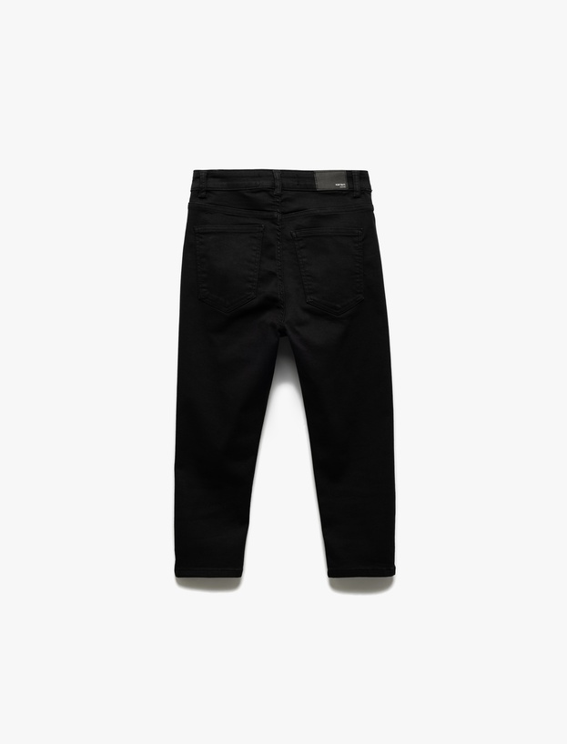 Yüksek Bel Pamuklu Kapri Denim Şort - Tight Fit_4