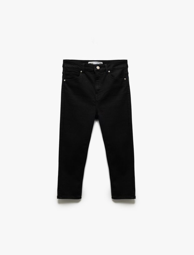 Yüksek Bel Pamuklu Kapri Denim Şort - Tight Fit_3