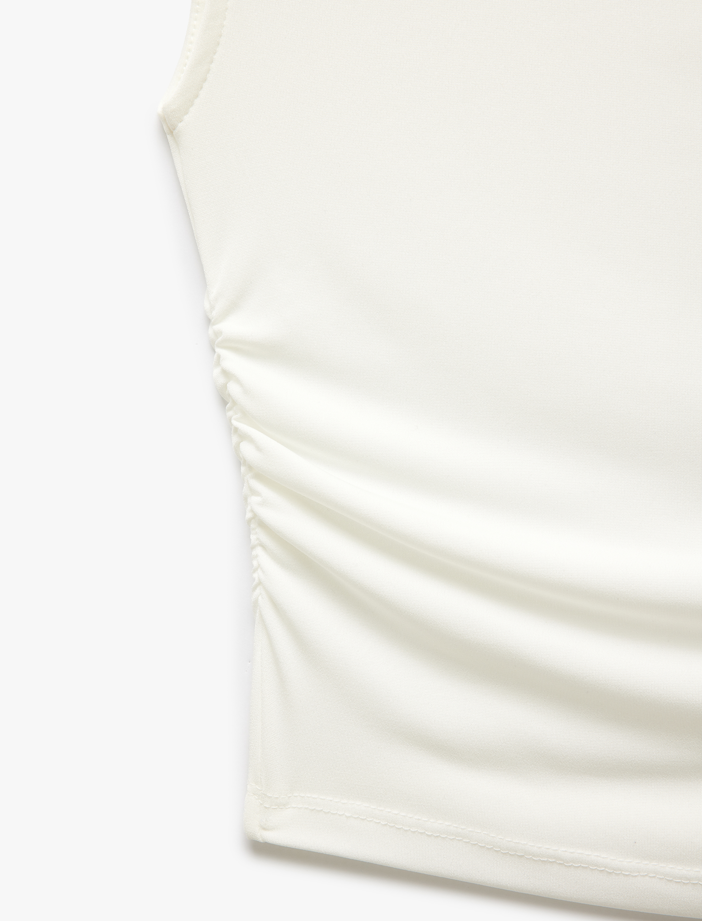 Drapeli Dik Yaka Kolsuz Crop Slim Fit Üst