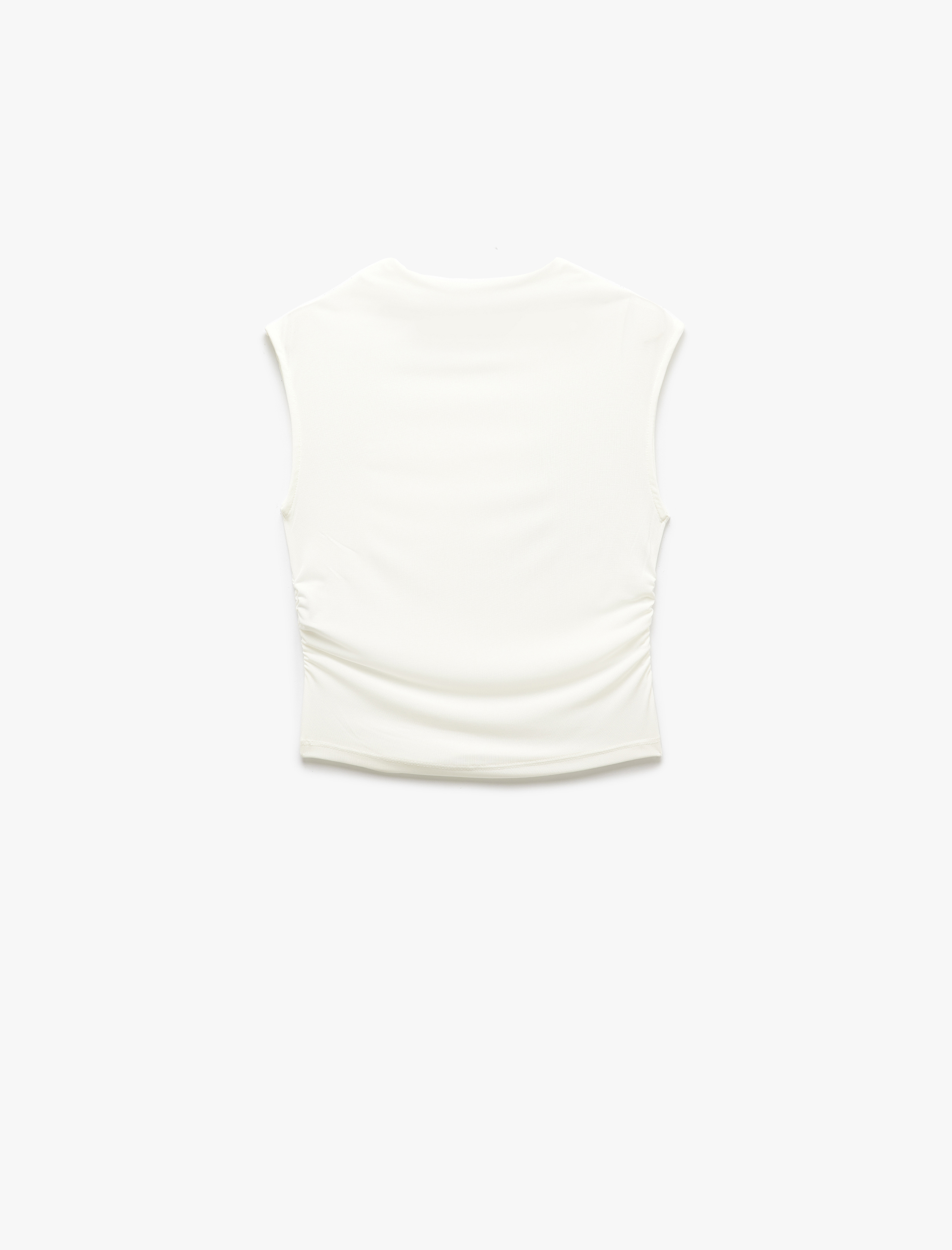 Drapeli Dik Yaka Kolsuz Crop Slim Fit Üst