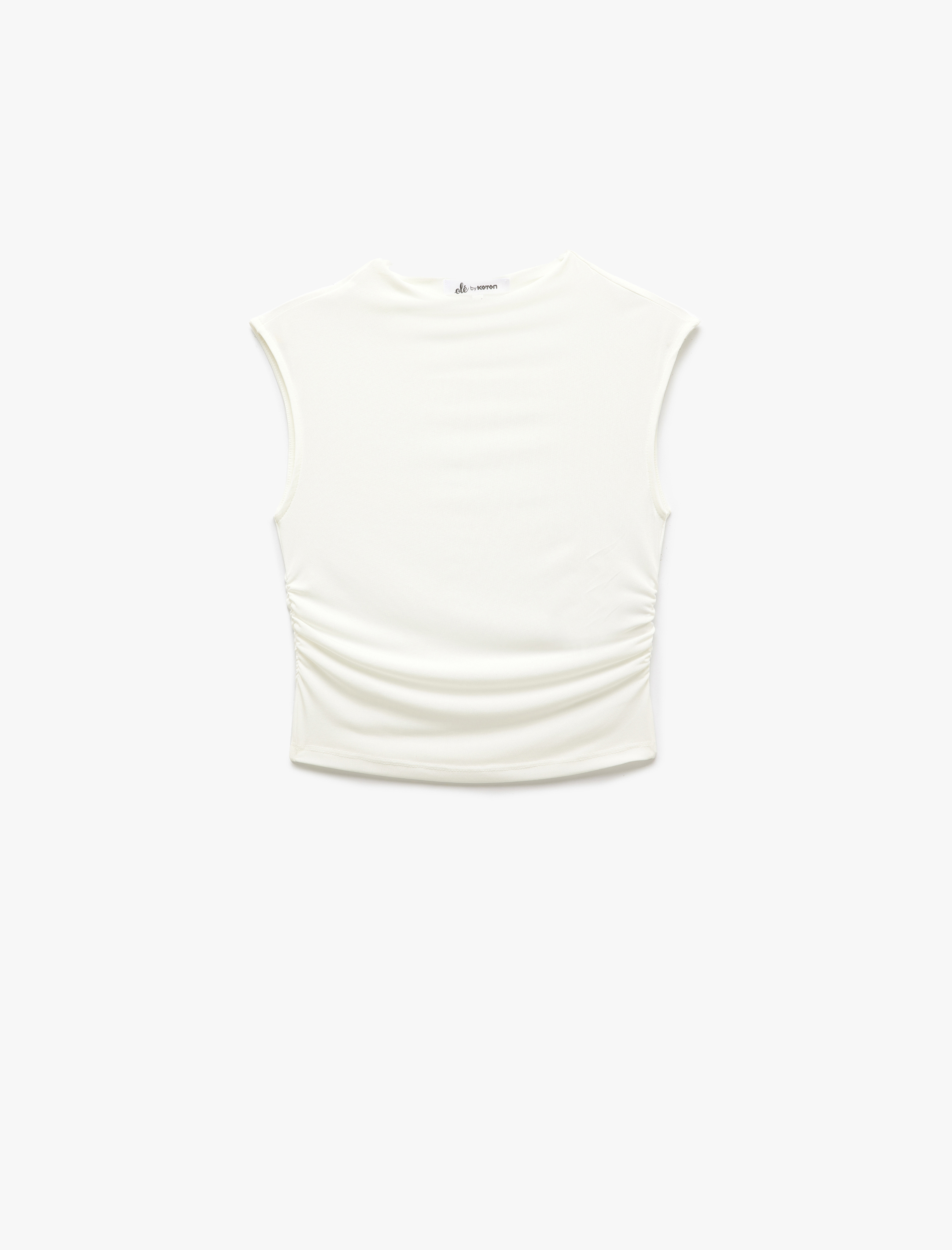 Drapeli Dik Yaka Kolsuz Crop Slim Fit Üst