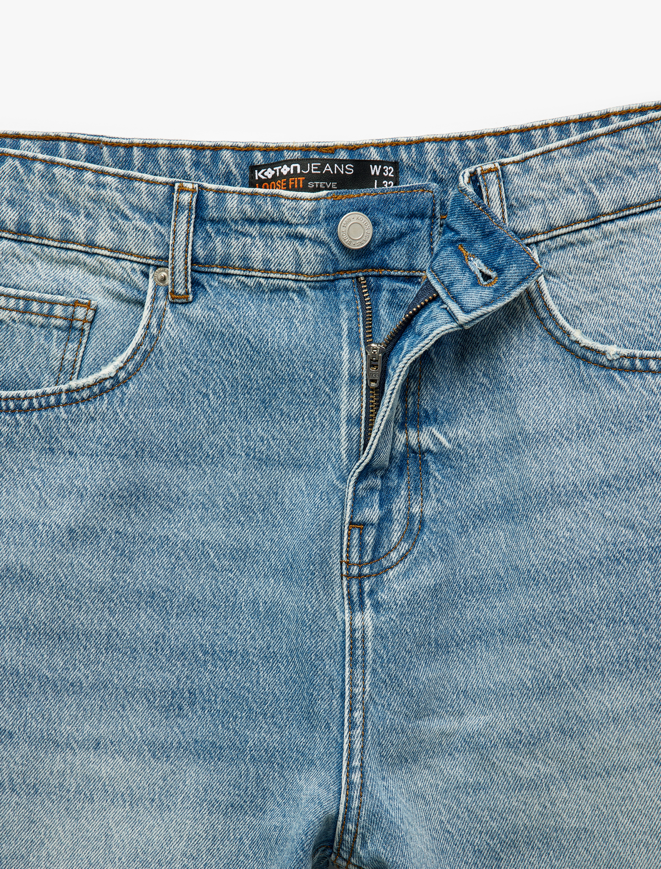  Pamuklu Normal Bel Cepli Loose Fit Jean Pantolon - Steve Jean