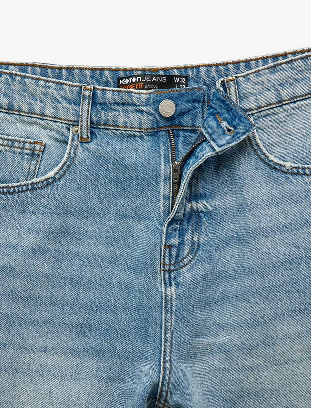Pamuklu Normal Bel Cepli Loose Fit Jean Pantolon - Steve Jean_5