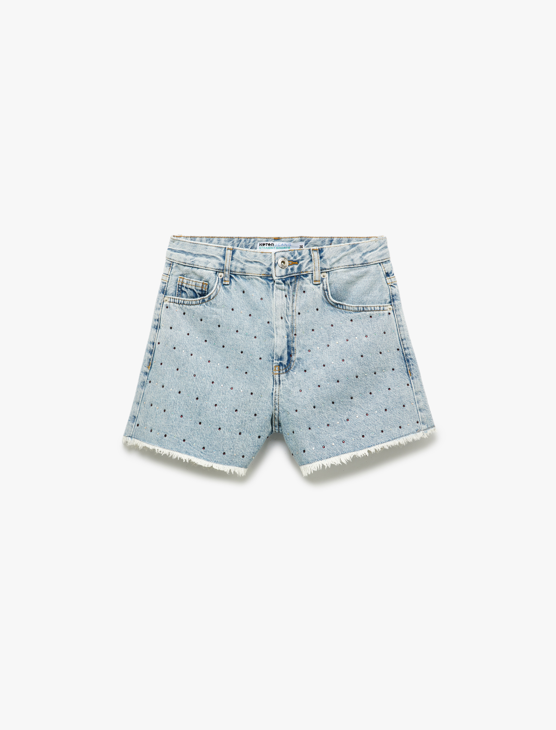   Taş Detaylı Düğmeli Rahat Kalıp Denim Şort