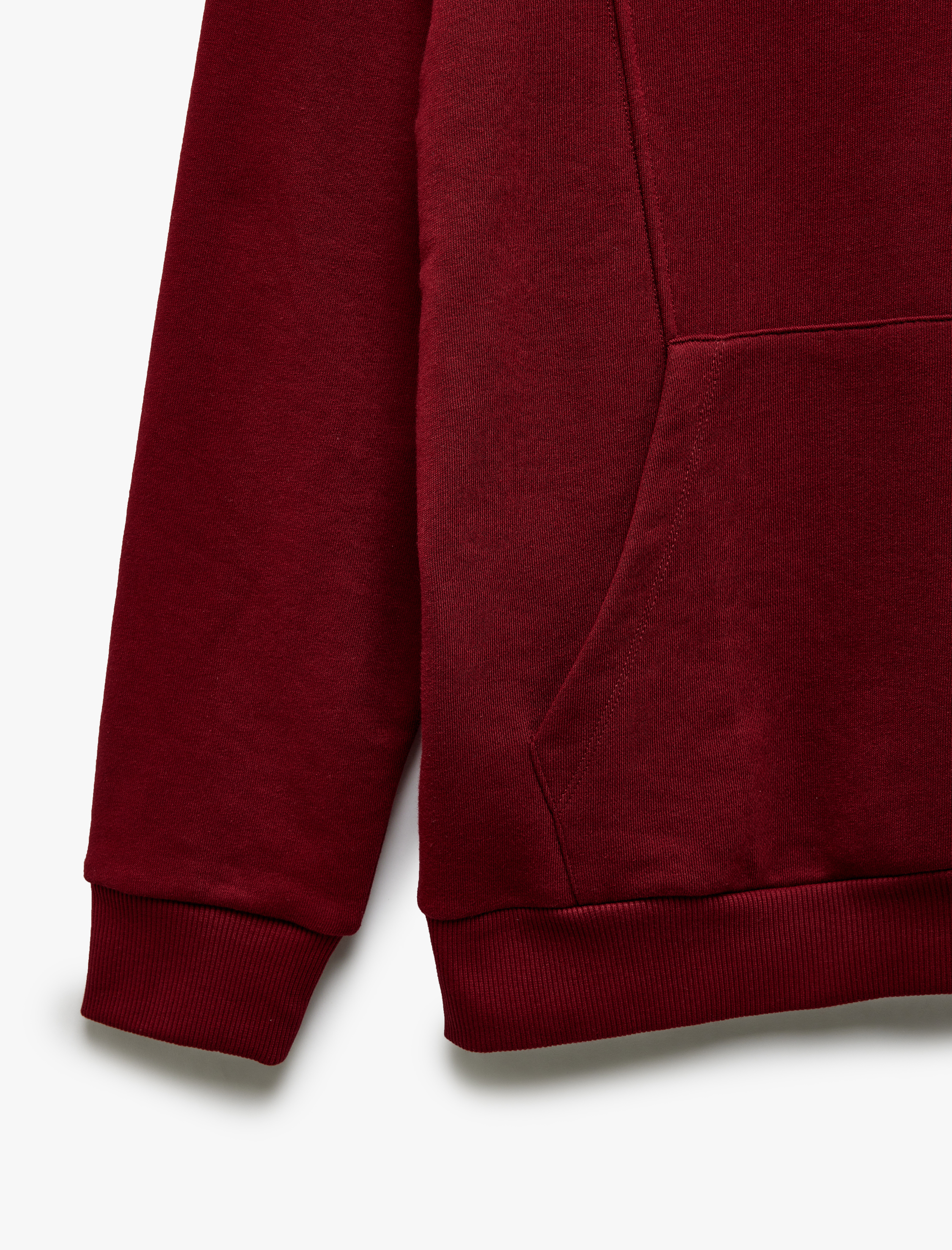   Uzun Kollu Pamuk Karışımlı Kapşonlu Cepli Slogan Baskılı Hoodie