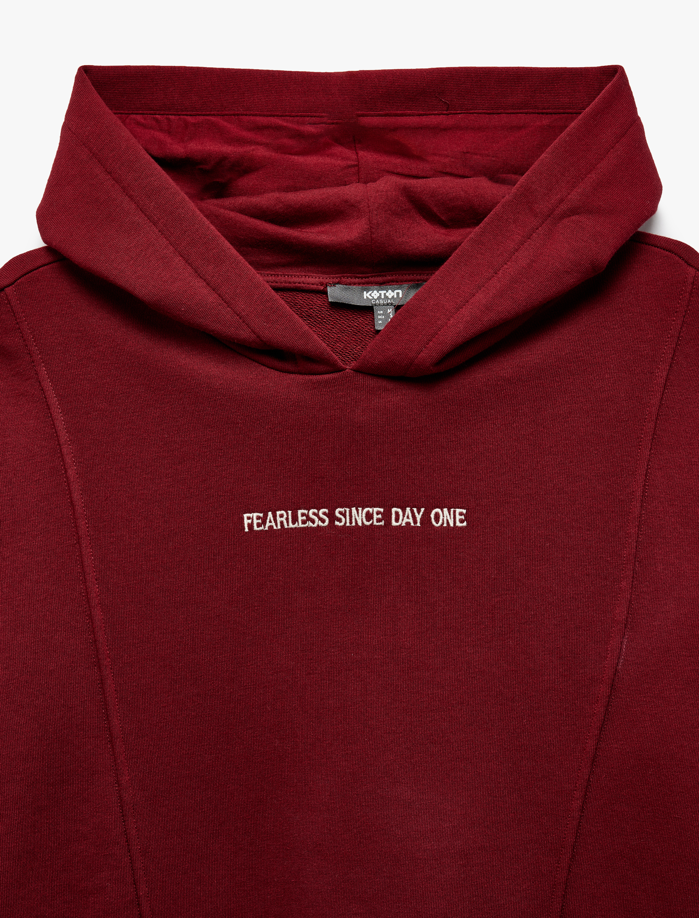   Uzun Kollu Pamuk Karışımlı Kapşonlu Cepli Slogan Baskılı Hoodie