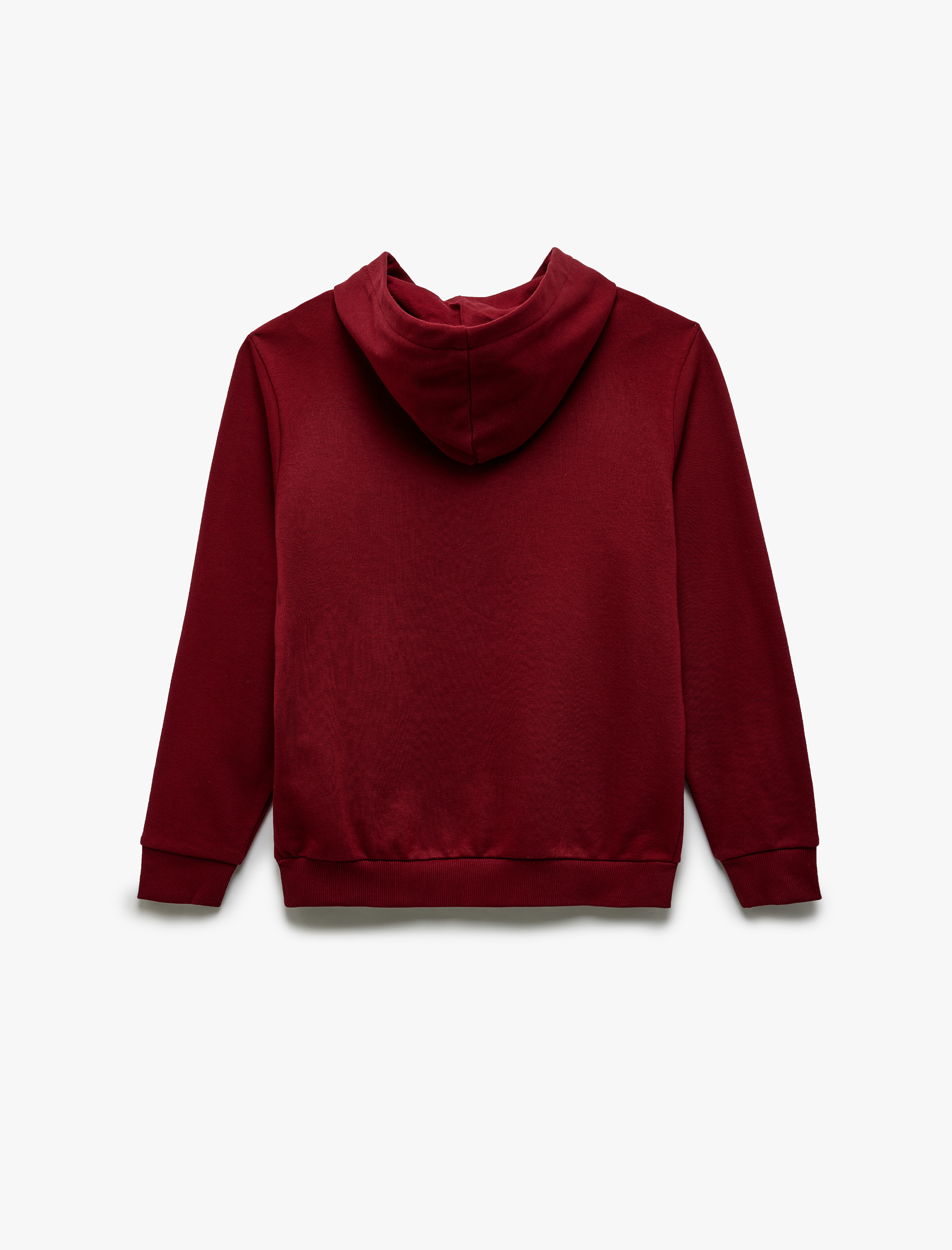   Uzun Kollu Pamuk Karışımlı Kapşonlu Cepli Slogan Baskılı Hoodie