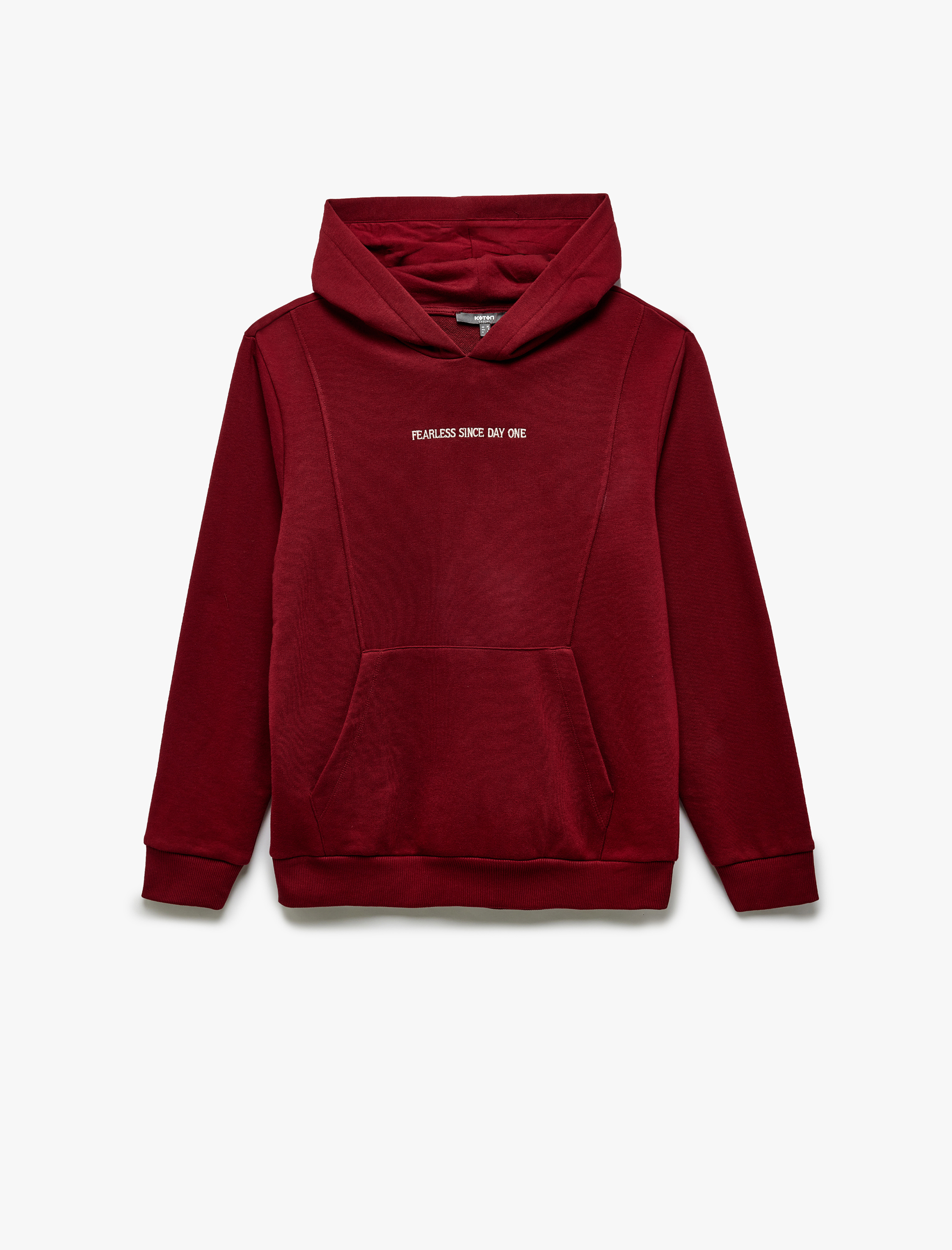   Uzun Kollu Pamuk Karışımlı Kapşonlu Cepli Slogan Baskılı Hoodie