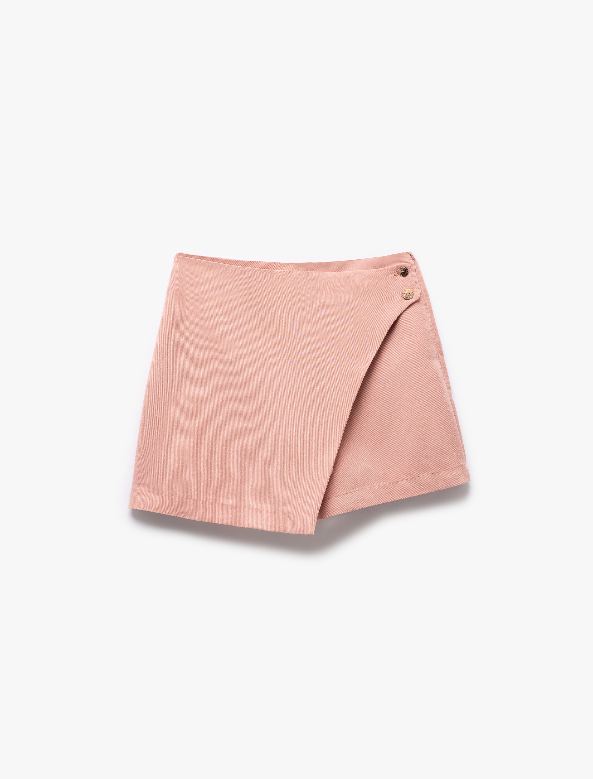   Düğme Detaylı Asimetrik Kruvaze Modal Şort Etek