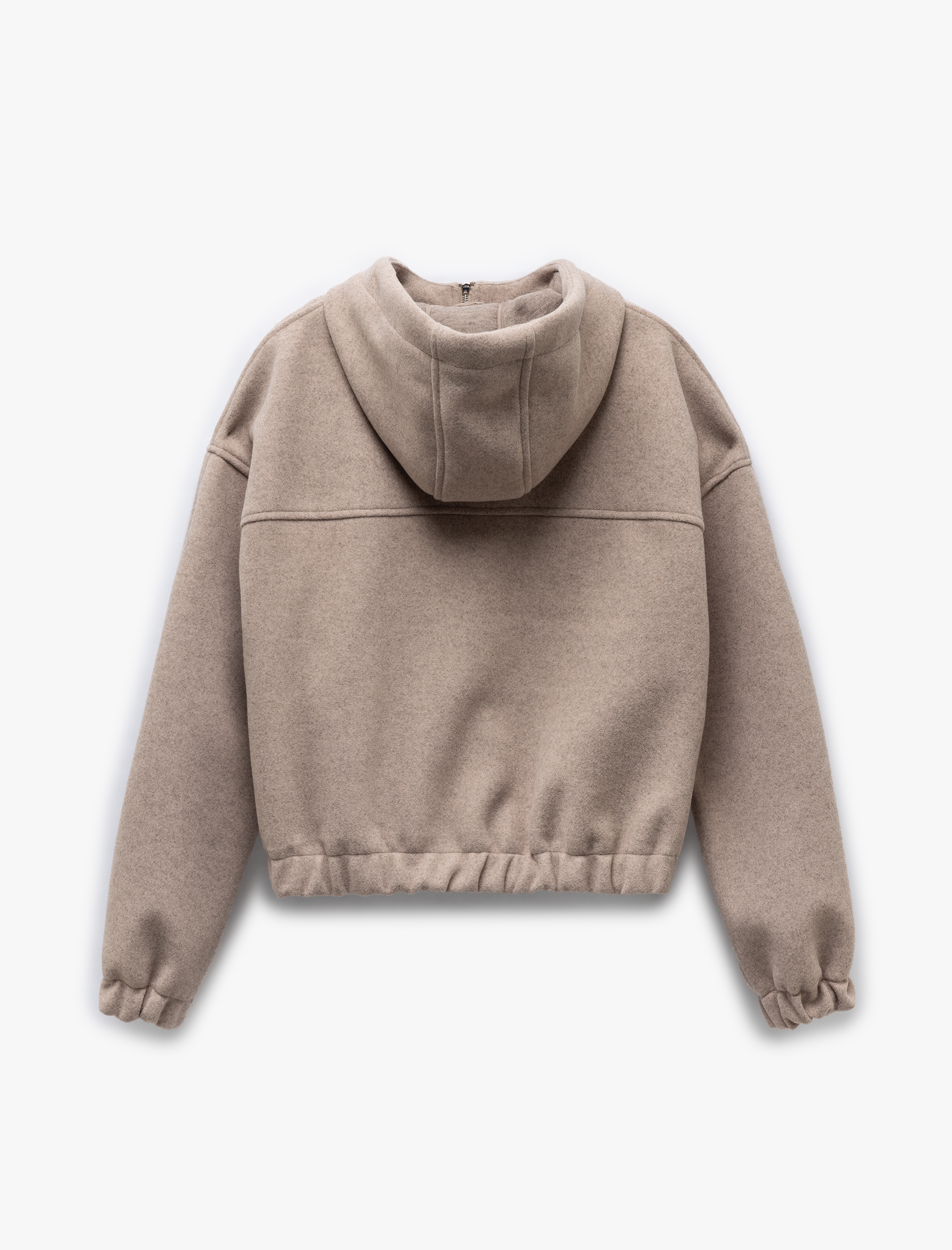 Kaşe Dokulu Cepli Fermuarlı Kapüşonlu Crop Bomber Ceket