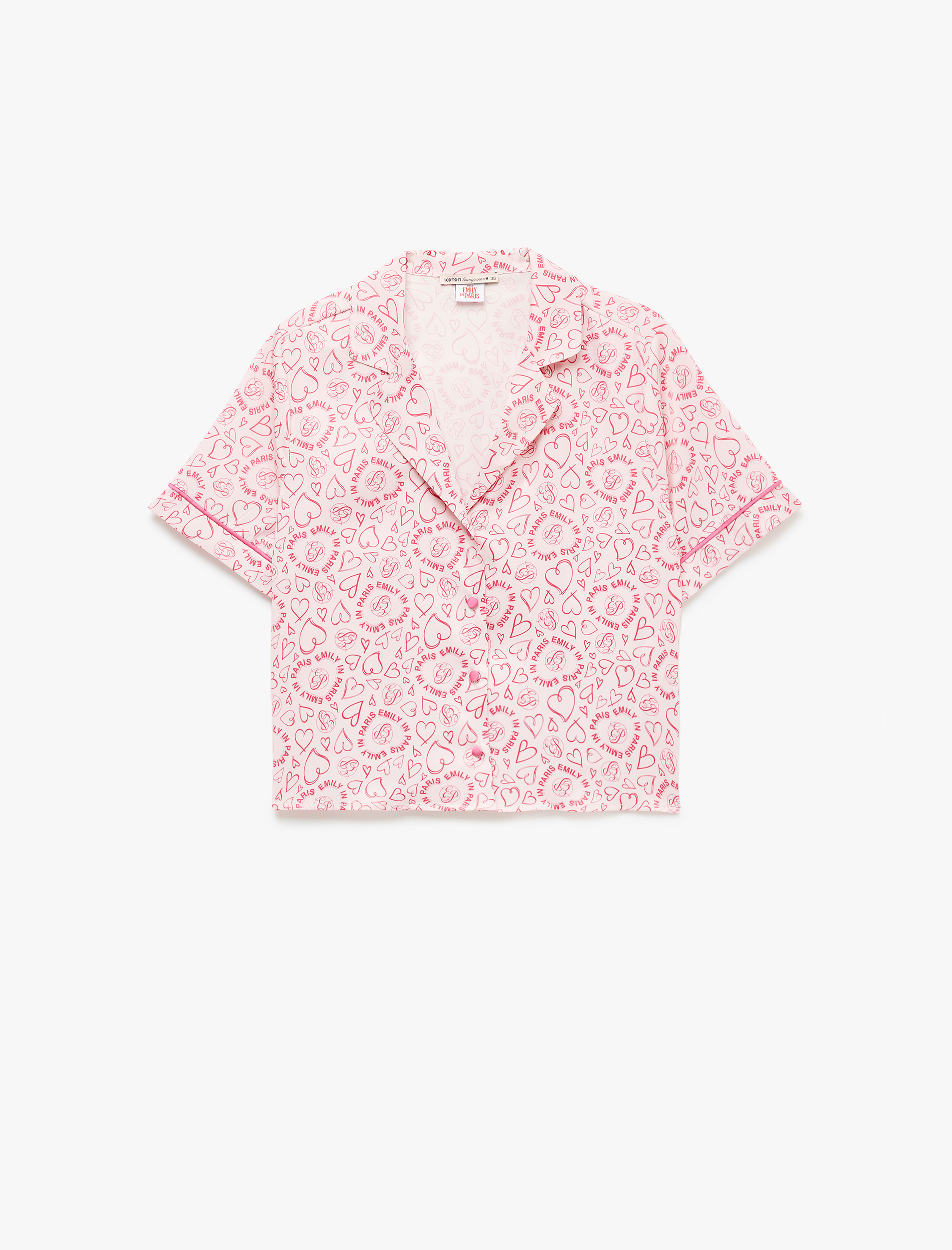   Kısa Kollu Emily in Paris Lisanslı Kalpli Saten Pijama Üstü