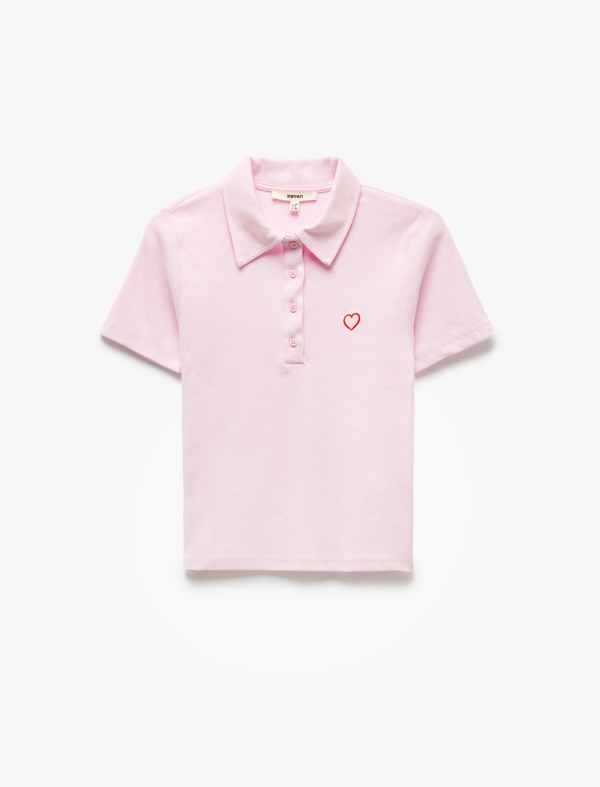   Pamuklu Slim Fit Kısa Kollu Düğmeli Kalpli Polo Yaka Tişört
