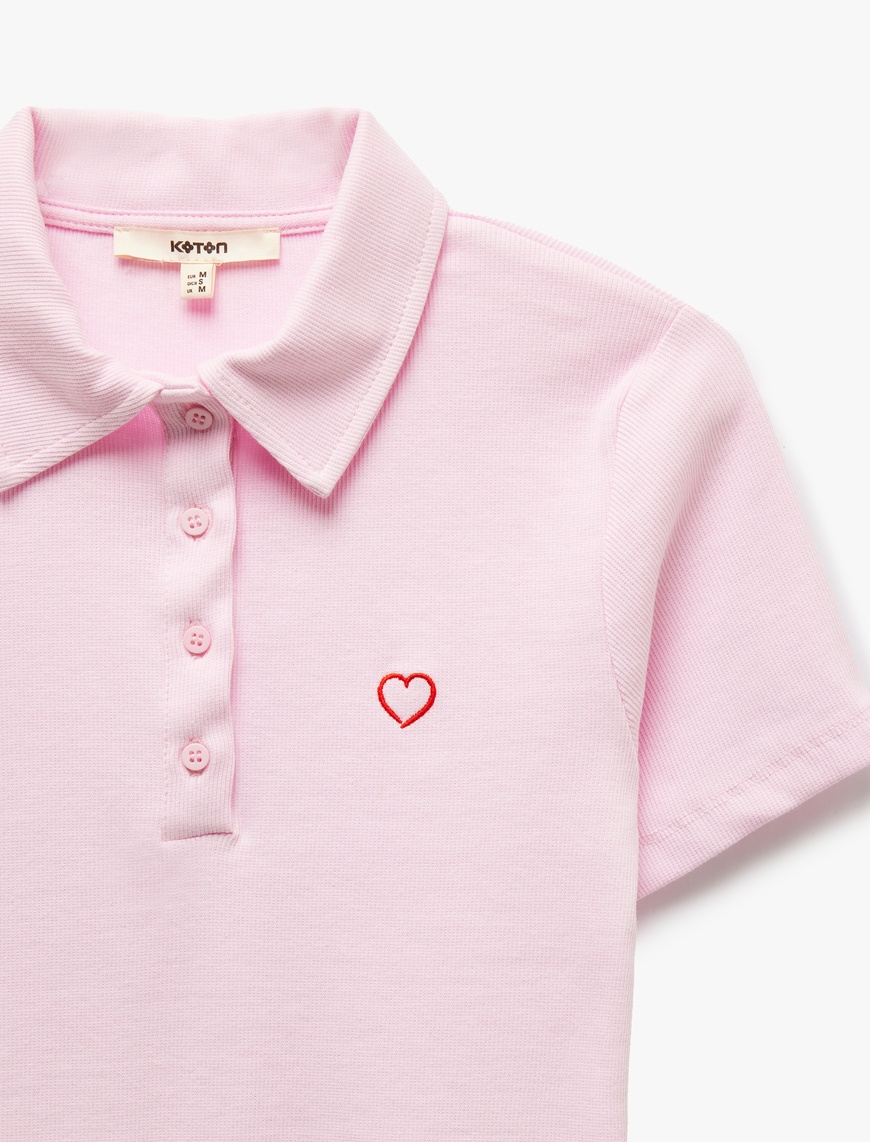   Pamuklu Slim Fit Kısa Kollu Düğmeli Kalpli Polo Yaka Tişört