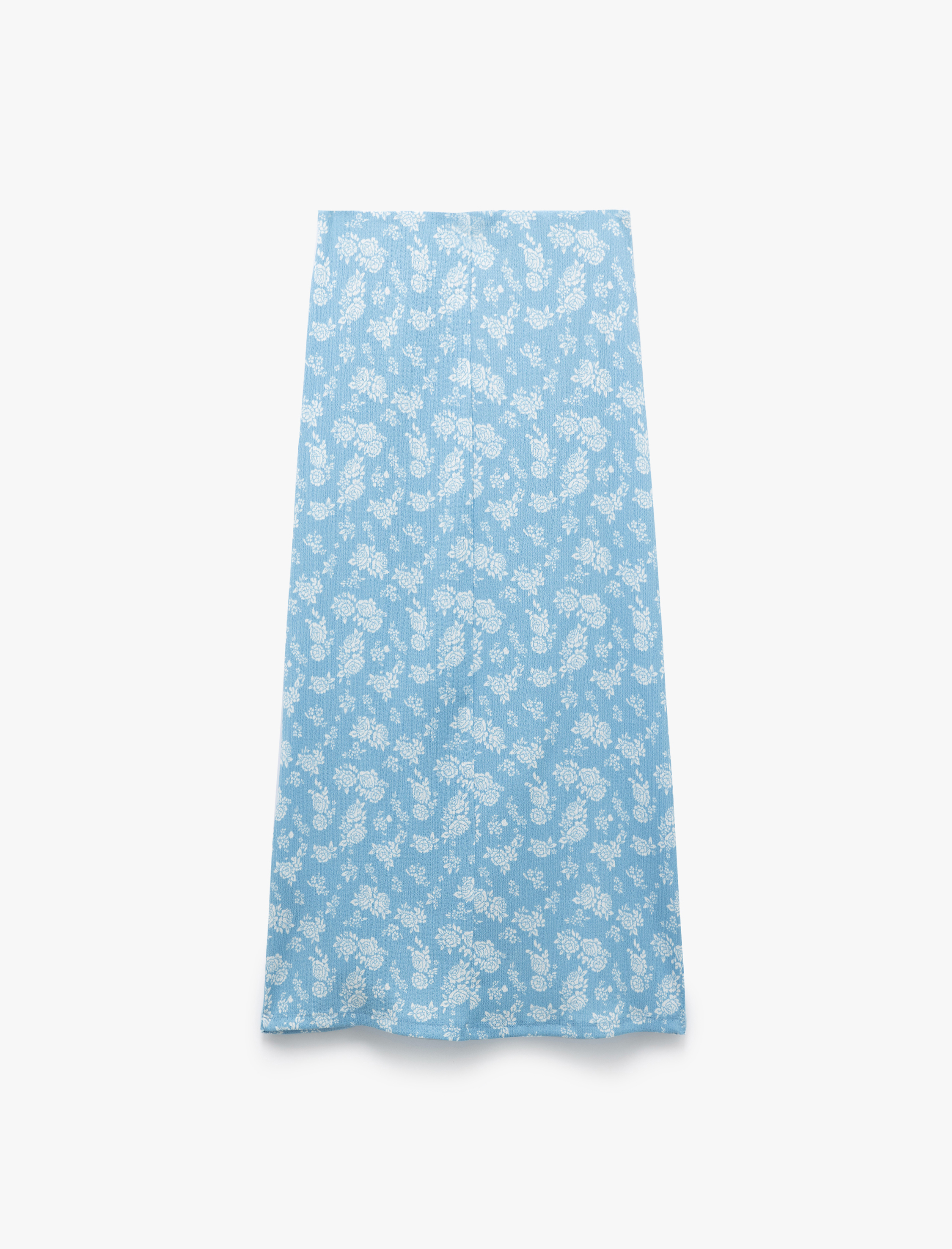   Drapeli Çiçekli Beli Lastikli Midi Kalem Etek Bürümcük