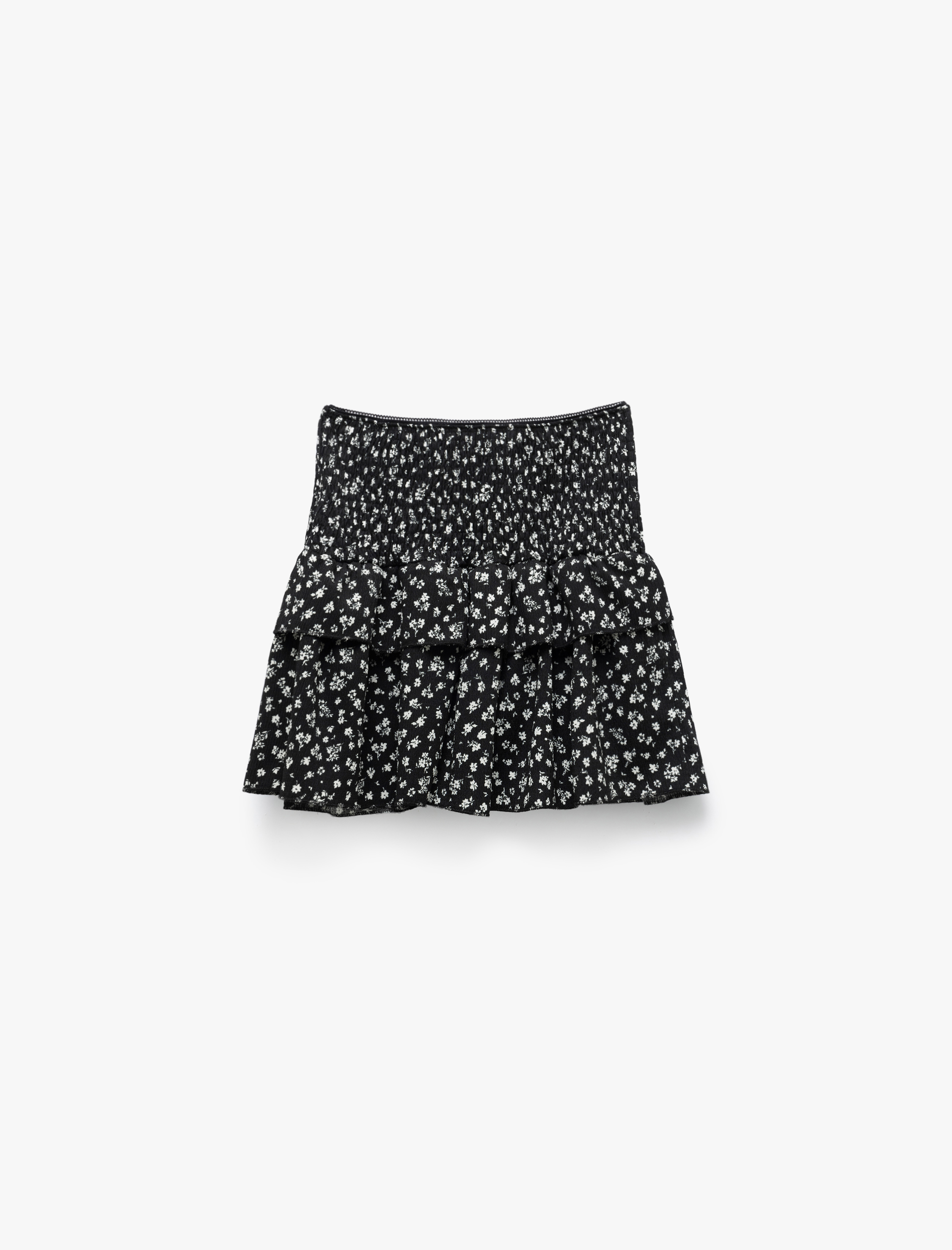   Gipeli Katlı Volanlı Mini Yüksek Bel Çiçekli Etek Bürümcük