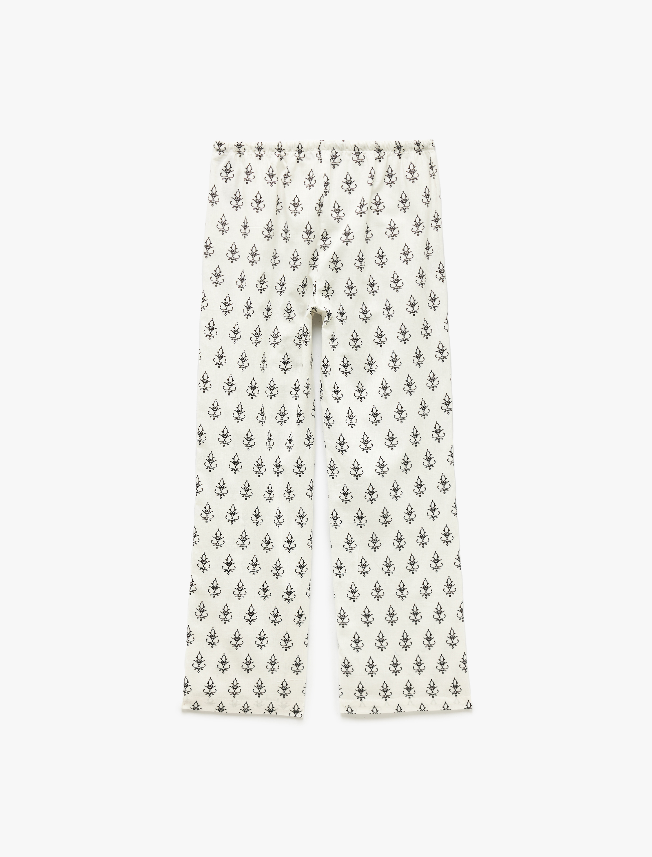   Beli Bağcıklı Desenli Pamuklu Düz Paça Pantolon