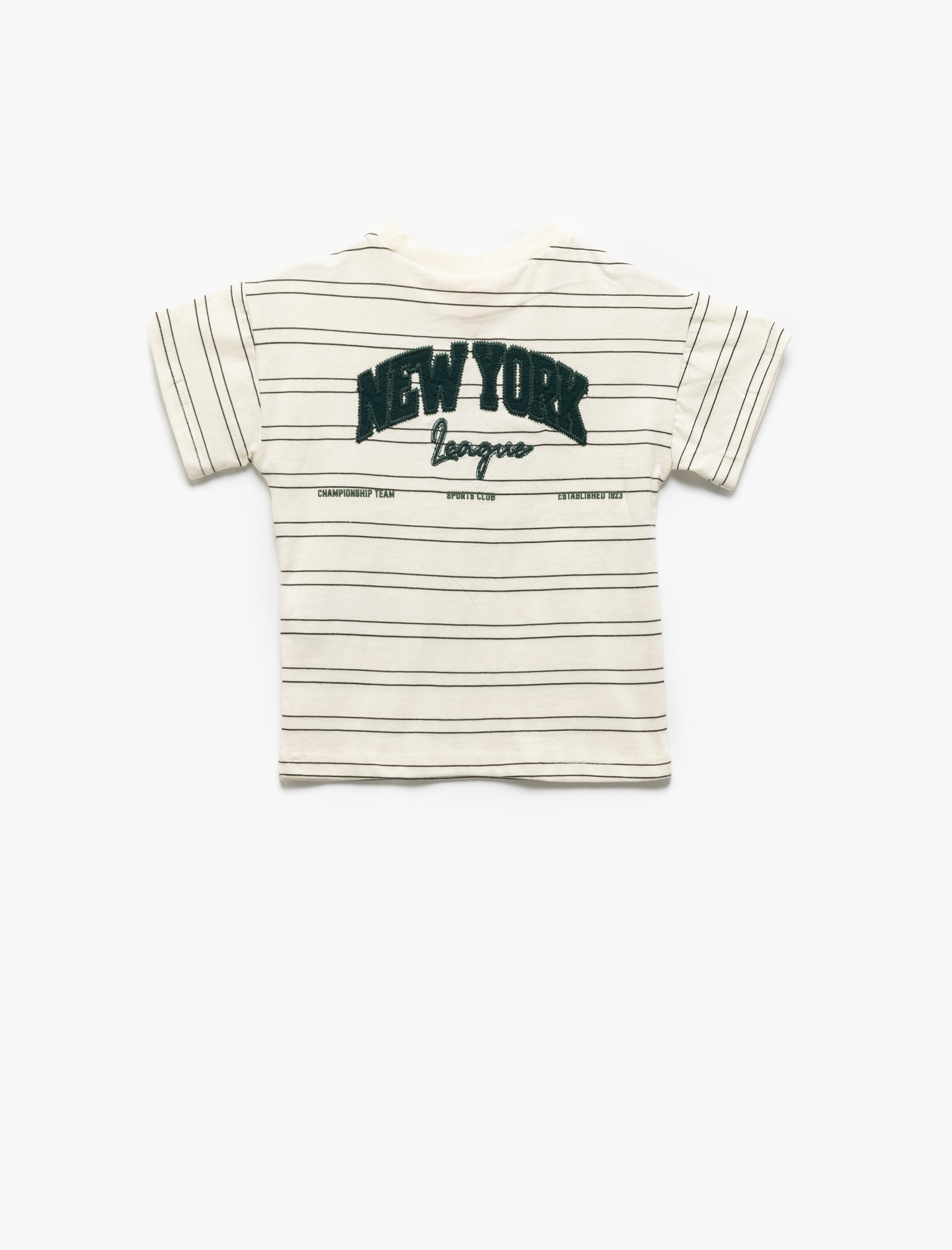  Erkek Bebek Bisiklet Yaka Kısa Kollu Nakışlı Pamuklu Çizgili Tişört