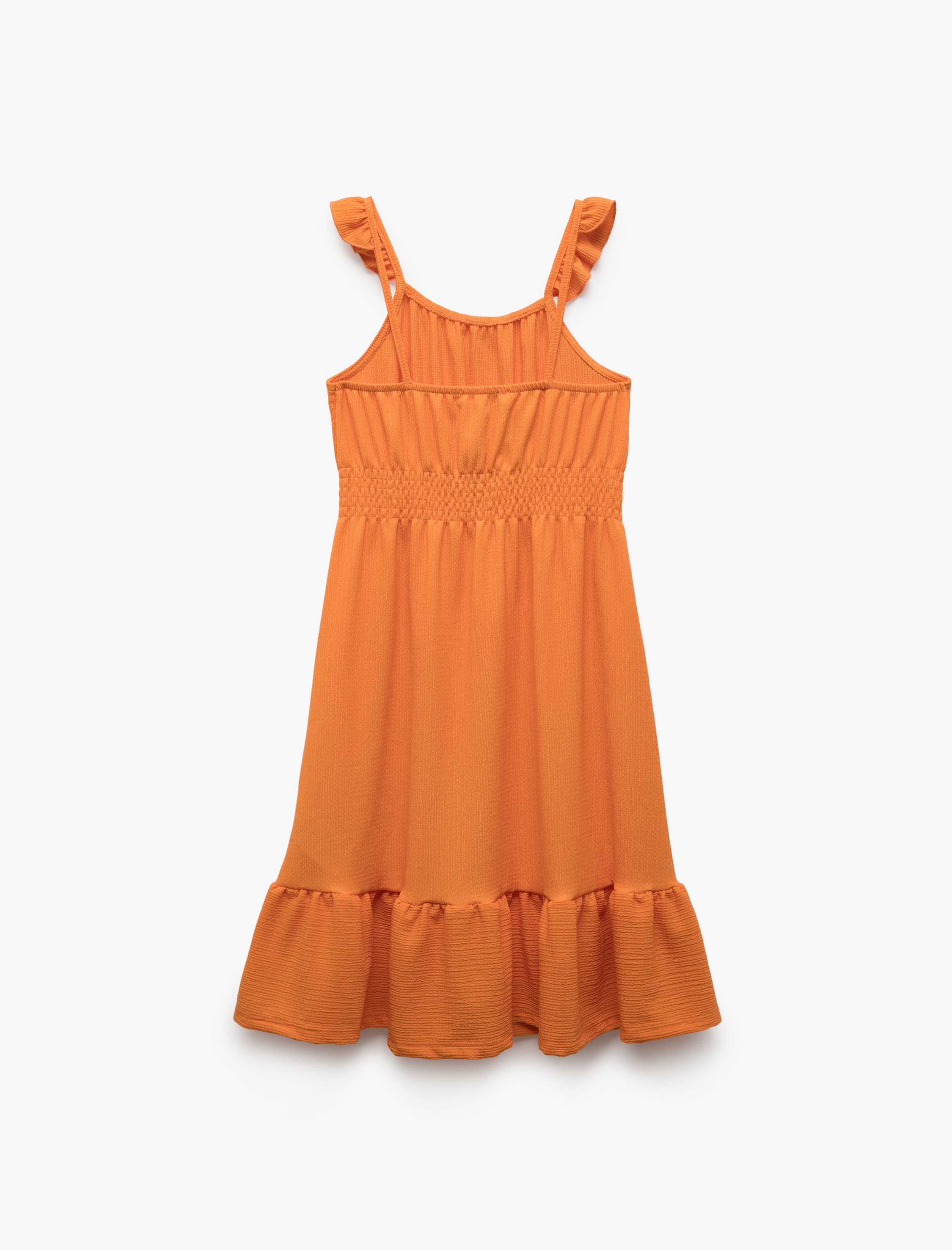  Kız Çocuk Fırfırlı Gipe Detaylı Askılı Midi Elbise