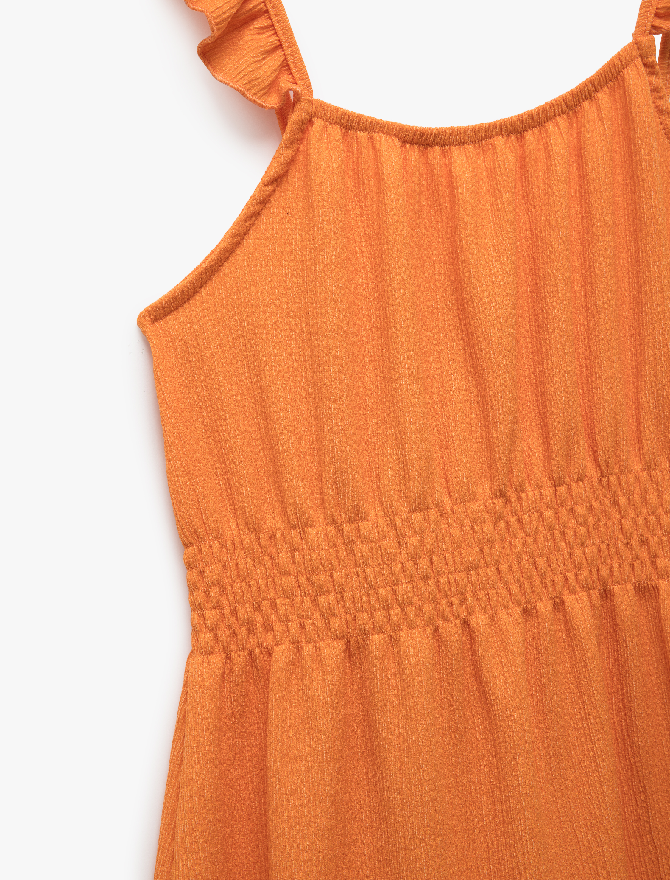  Kız Çocuk Fırfırlı Gipe Detaylı Askılı Midi Elbise