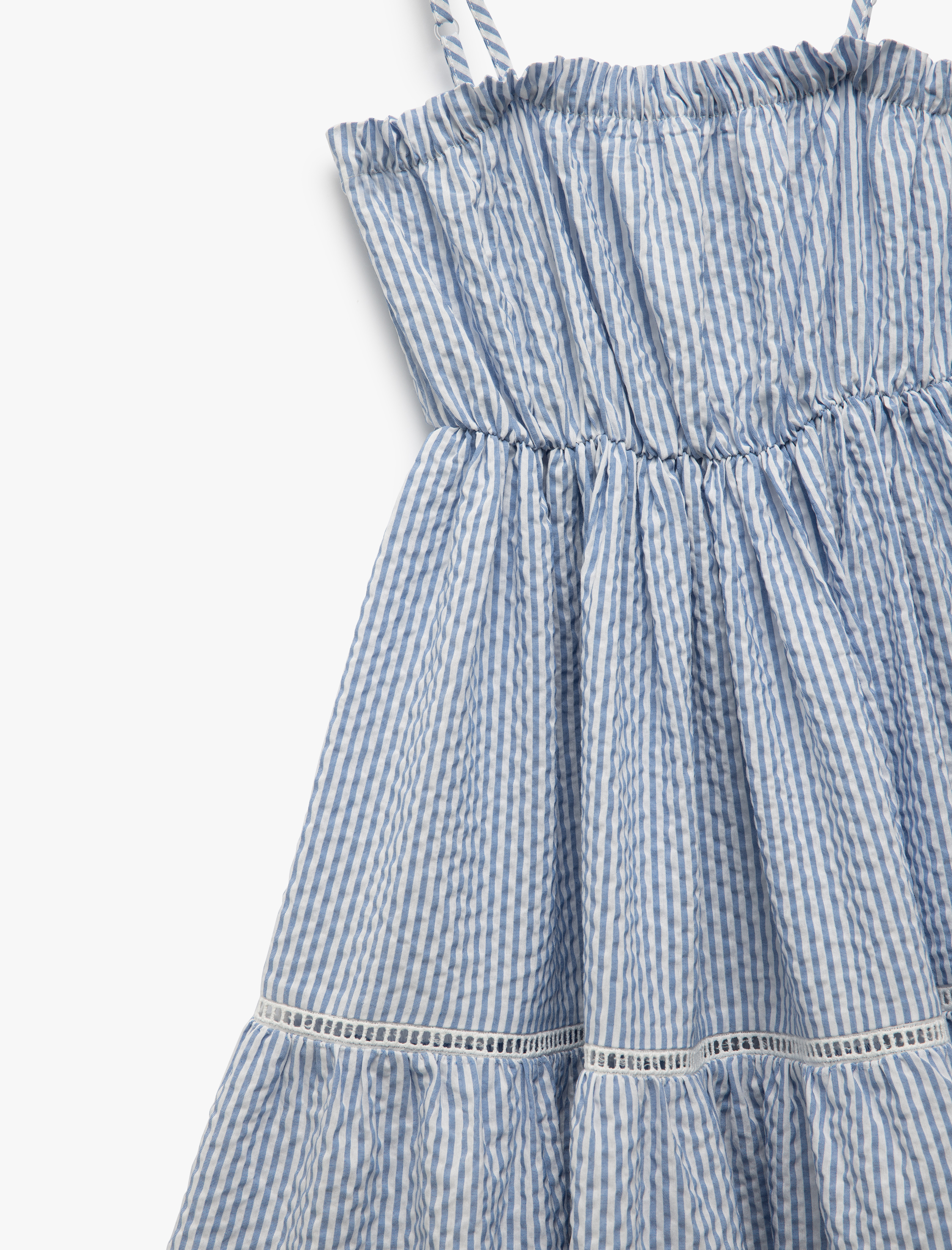  Kız Çocuk Kat Detaylı Askılı Çizgili Midi Elbise