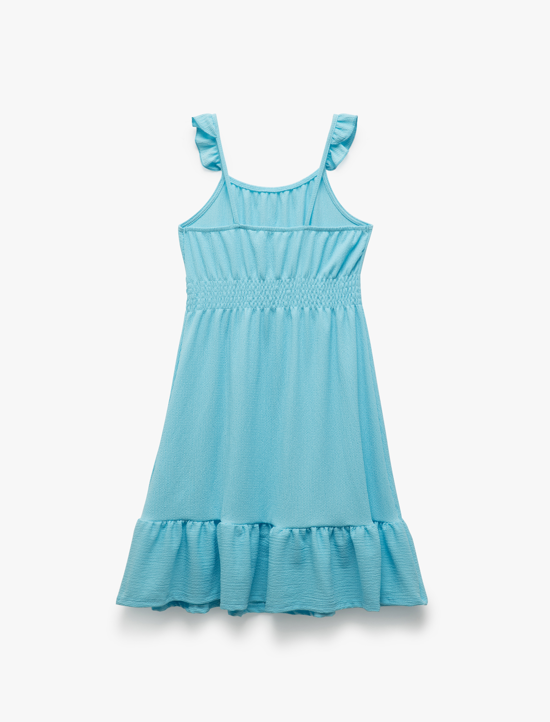  Kız Çocuk Fırfırlı Gipe Detaylı Askılı Midi Elbise