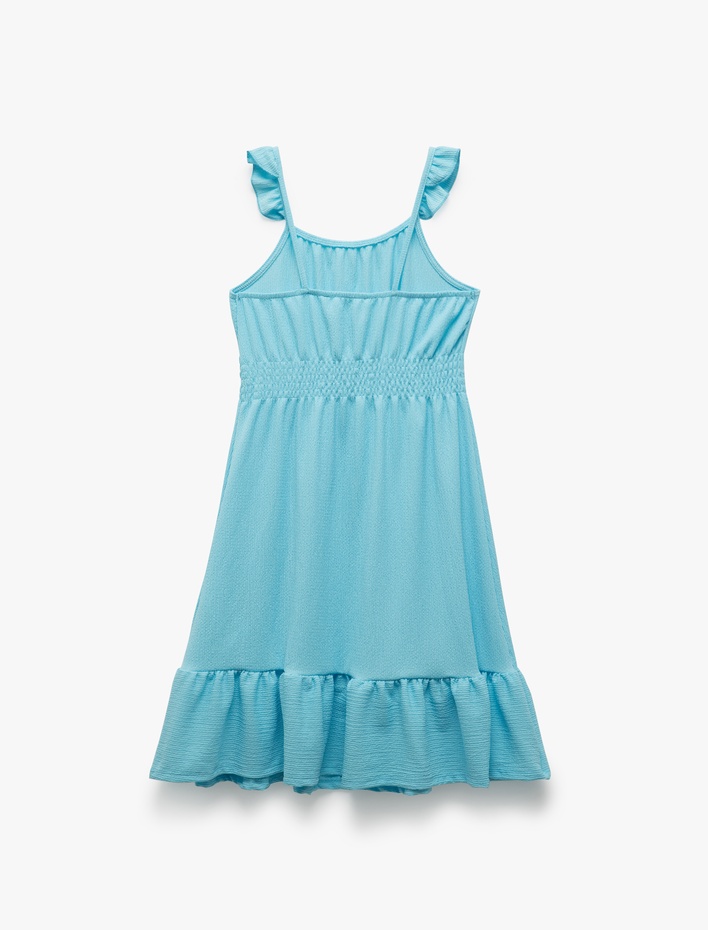 Kız Çocuk Fırfırlı Gipe Detaylı Askılı Midi Elbise