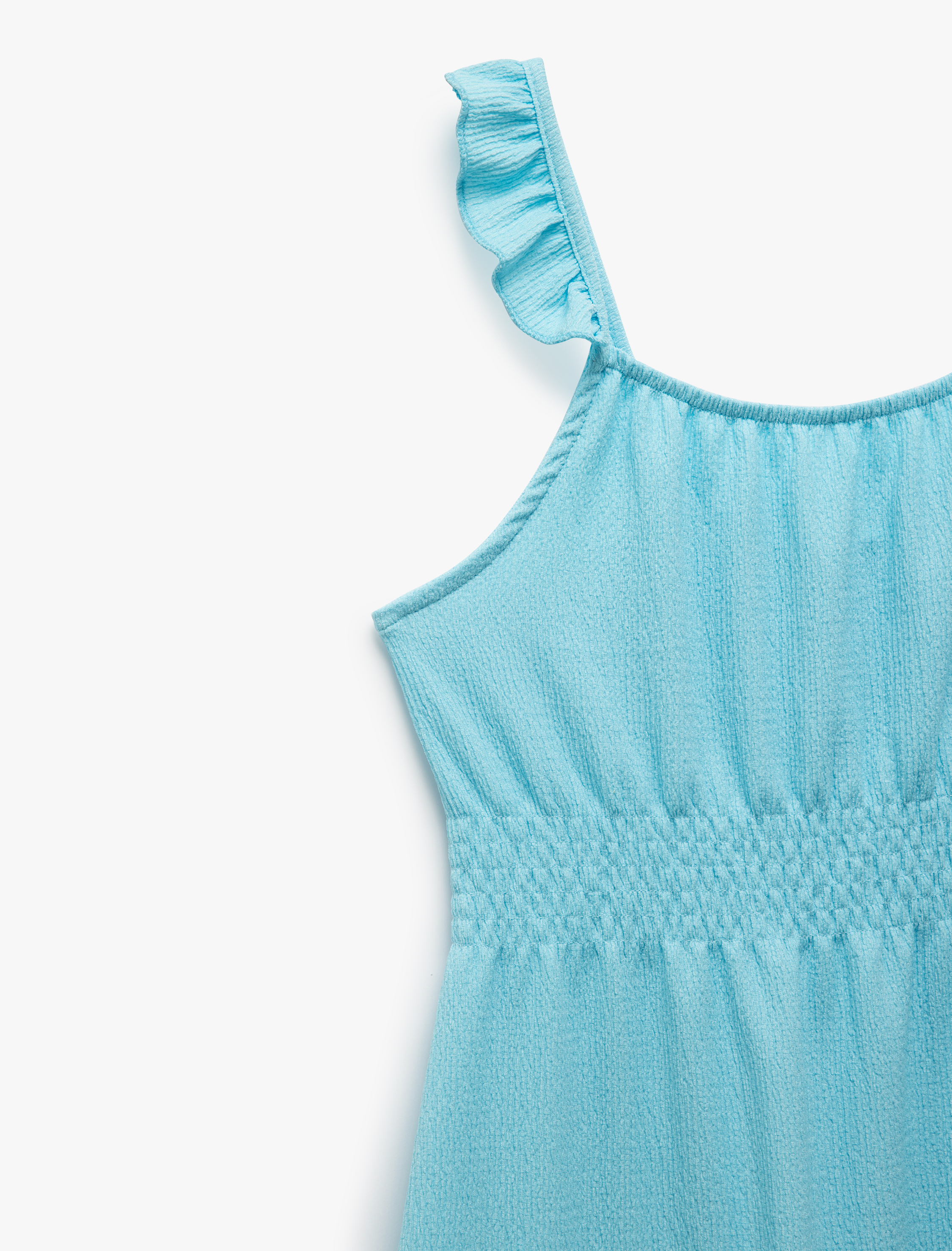  Kız Çocuk Fırfırlı Gipe Detaylı Askılı Midi Elbise