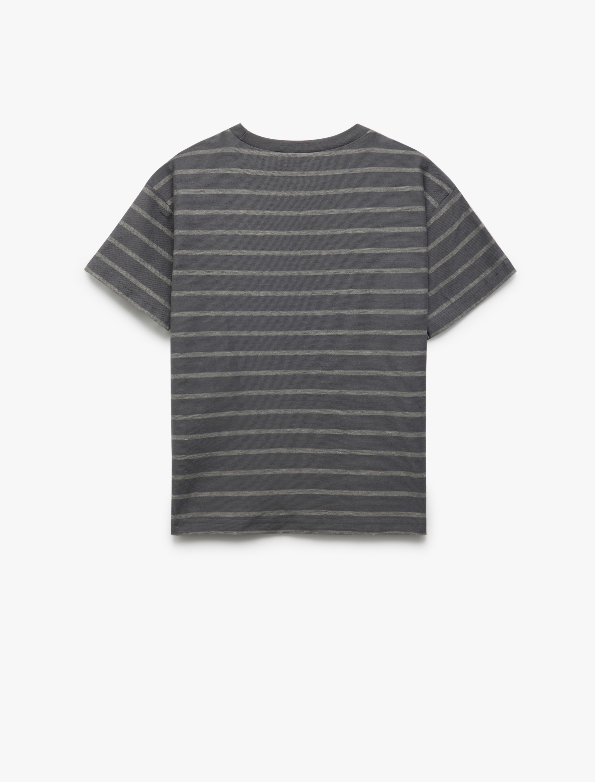  Erkek Çocuk Pamuklu Bisiklet Yaka Kısa Kollu Oversize Çizgili Tişört