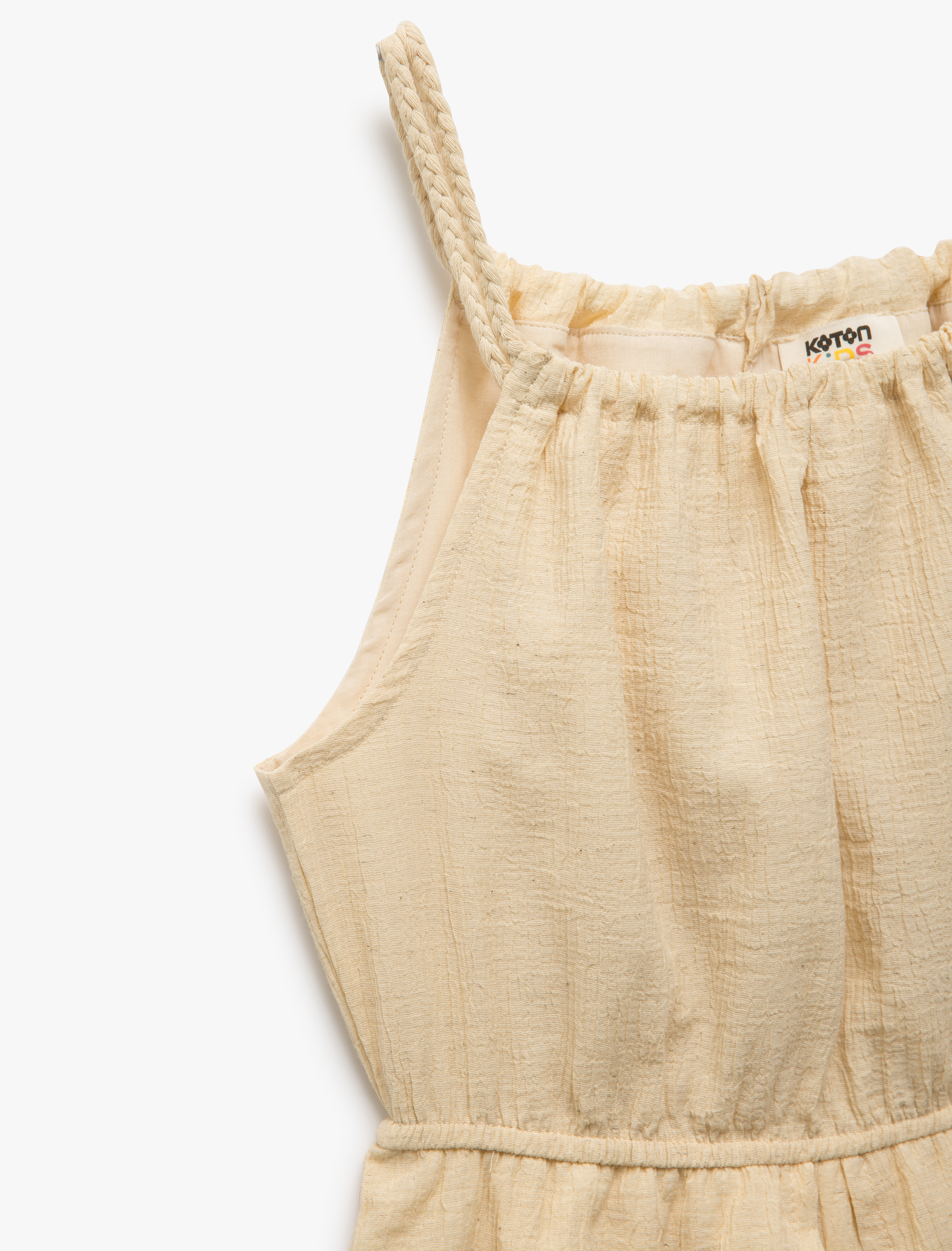  Kız Çocuk Bisiklet Yaka Katmanlı Askılı Müslin Tulum