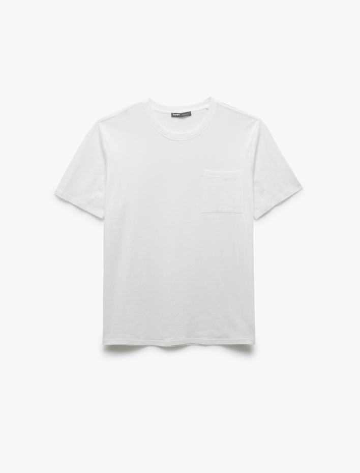  Bisiklet Yaka Cepli Regular Fit Pamuklu Kısa Kollu Erkek Basic Tişört