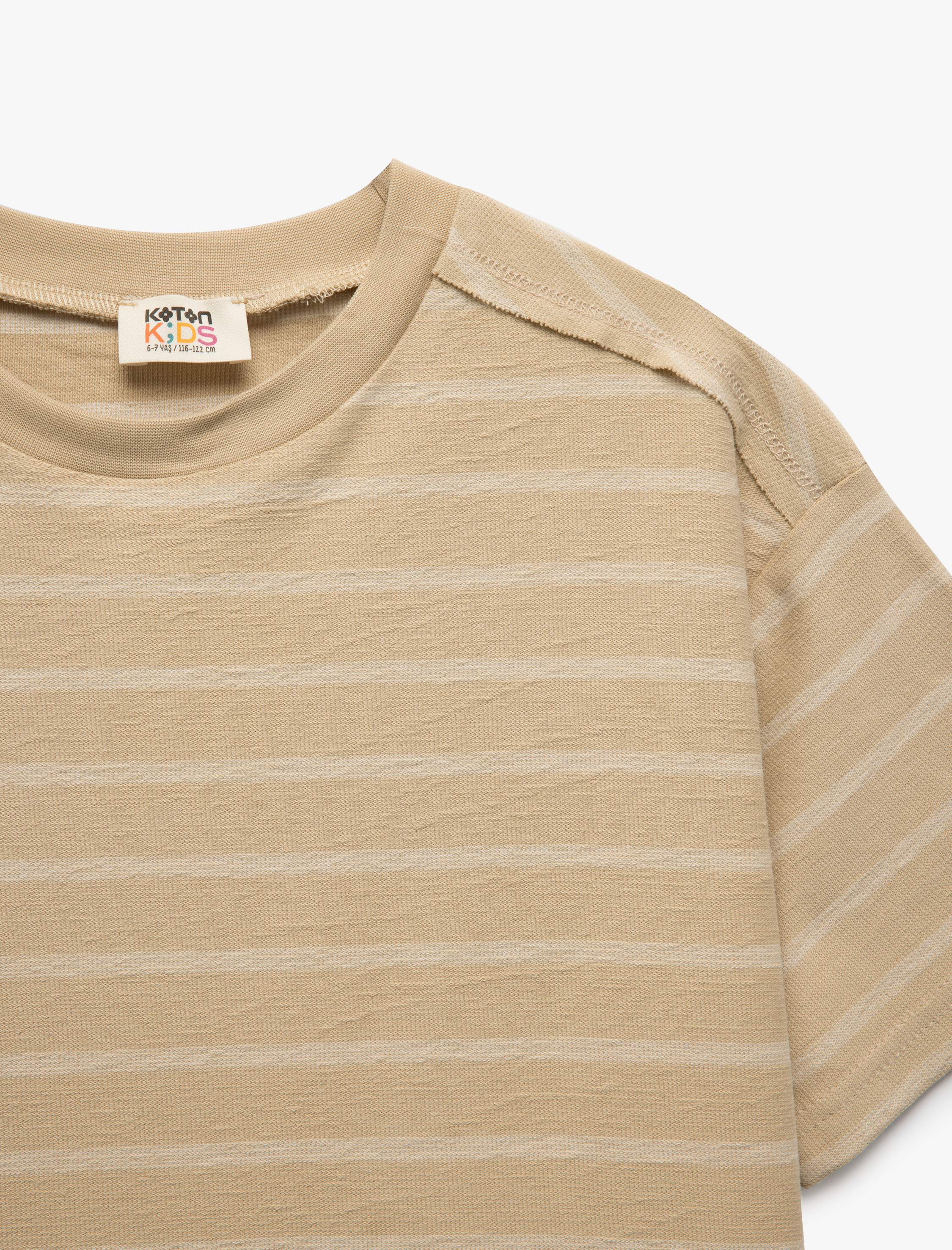  Erkek Çocuk Pamuklu Bisiklet Yaka Kısa Kollu Oversize Çizgili Tişört