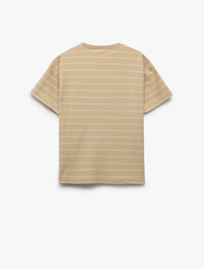 Erkek Çocuk Pamuklu Bisiklet Yaka Kısa Kollu Oversize Çizgili Tişört