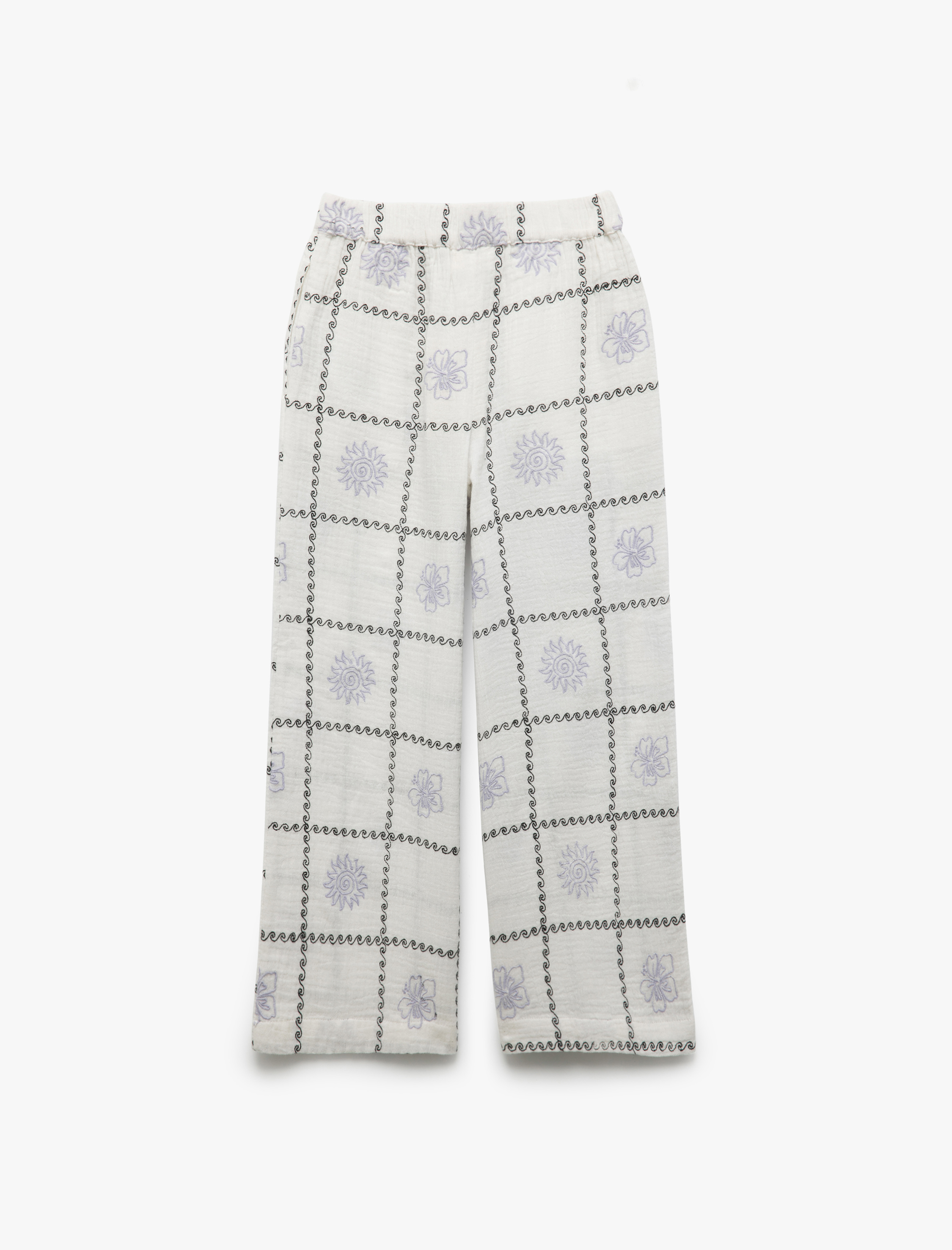  Kız Çocuk Beli Lastikli Desenli Pamuklu Pantolon