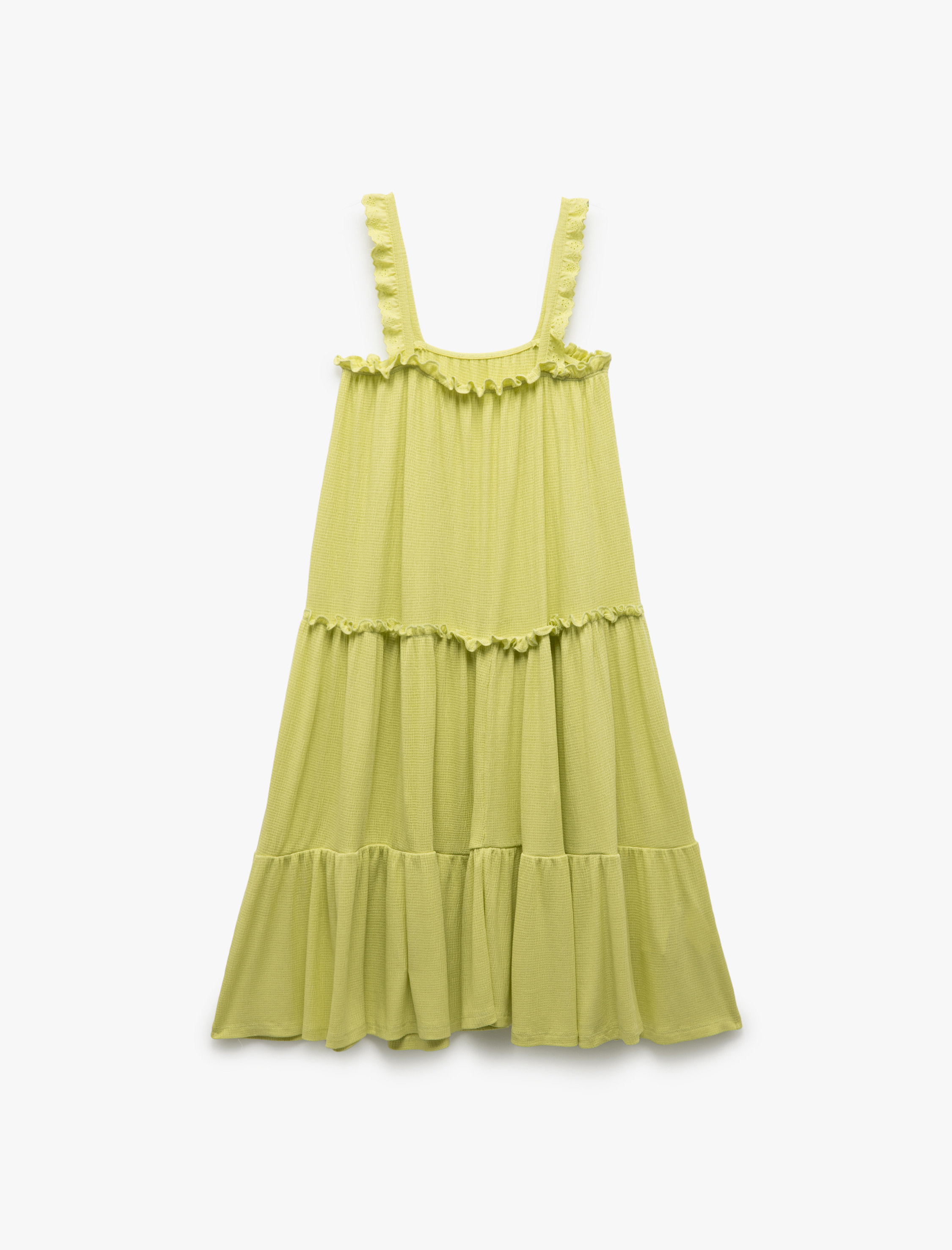  Kız Çocuk Kare Yaka Midi Viskon Askılı Elbise