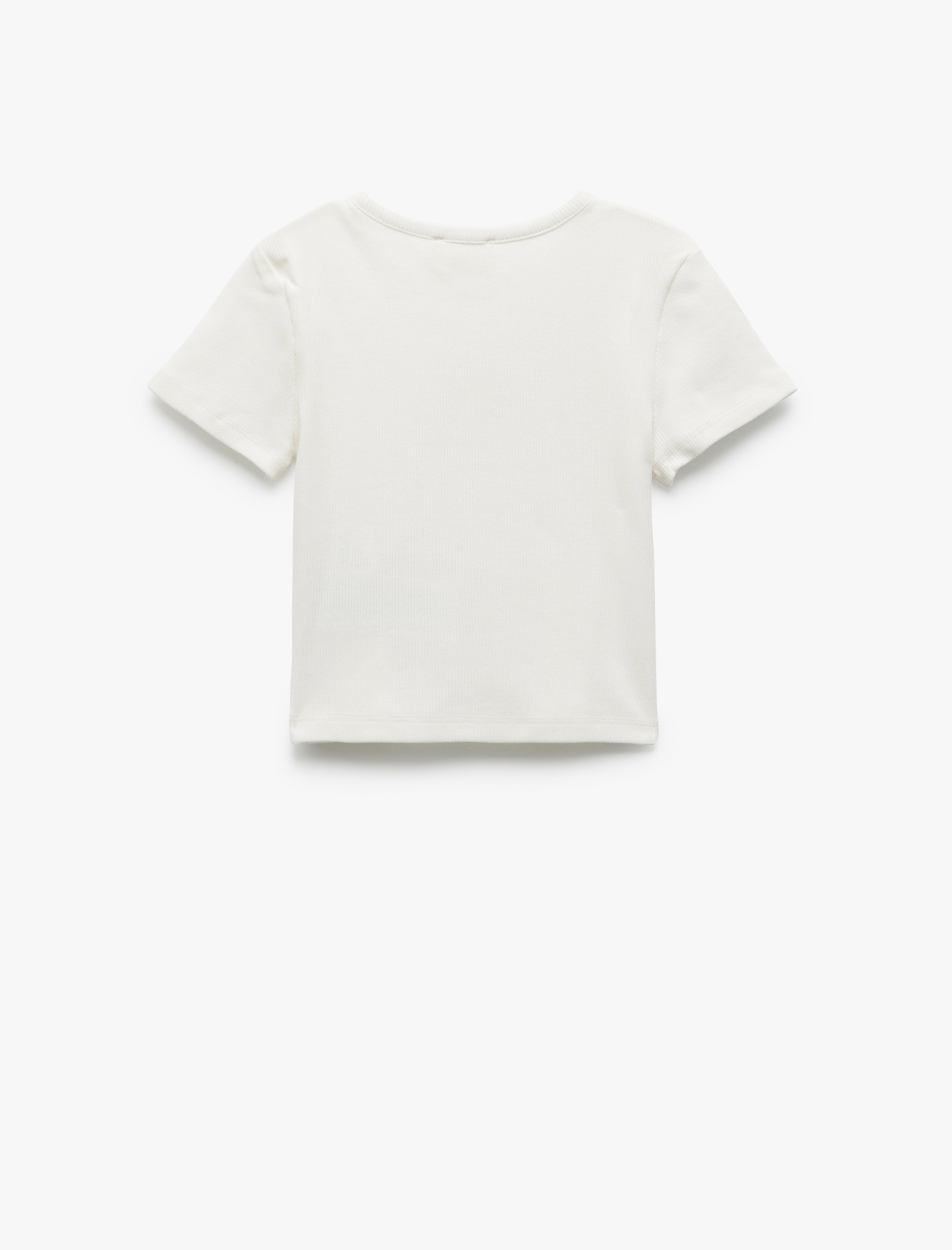  Kız Çocuk Bisiklet Yaka Kısa Kollu Pamuklu Palmiye Baskılı Tişört