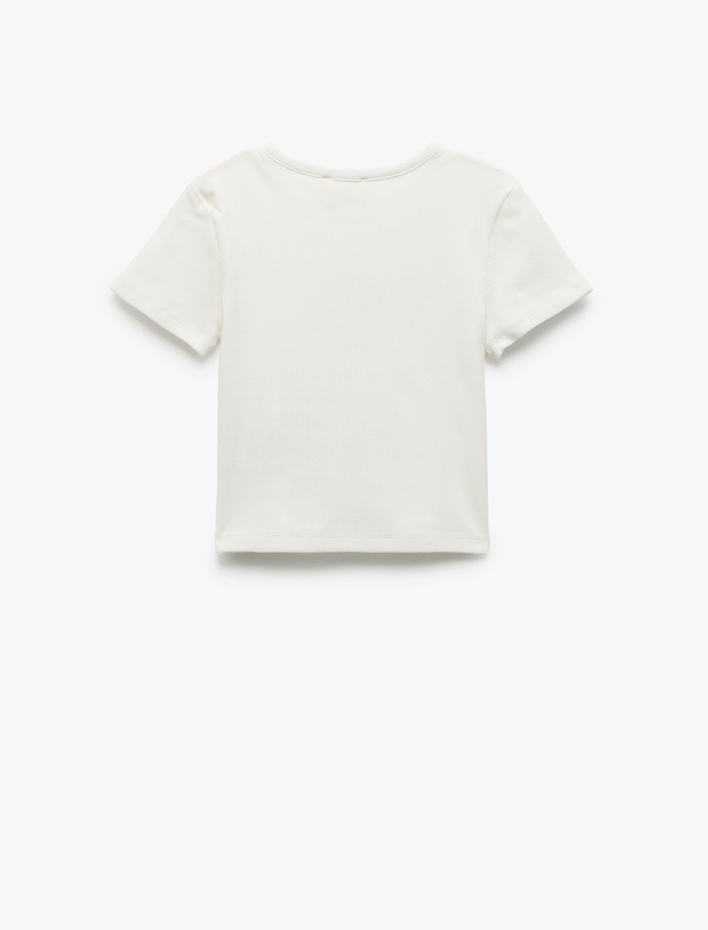 Kız Çocuk Bisiklet Yaka Kısa Kollu Pamuklu Palmiye Baskılı Tişört