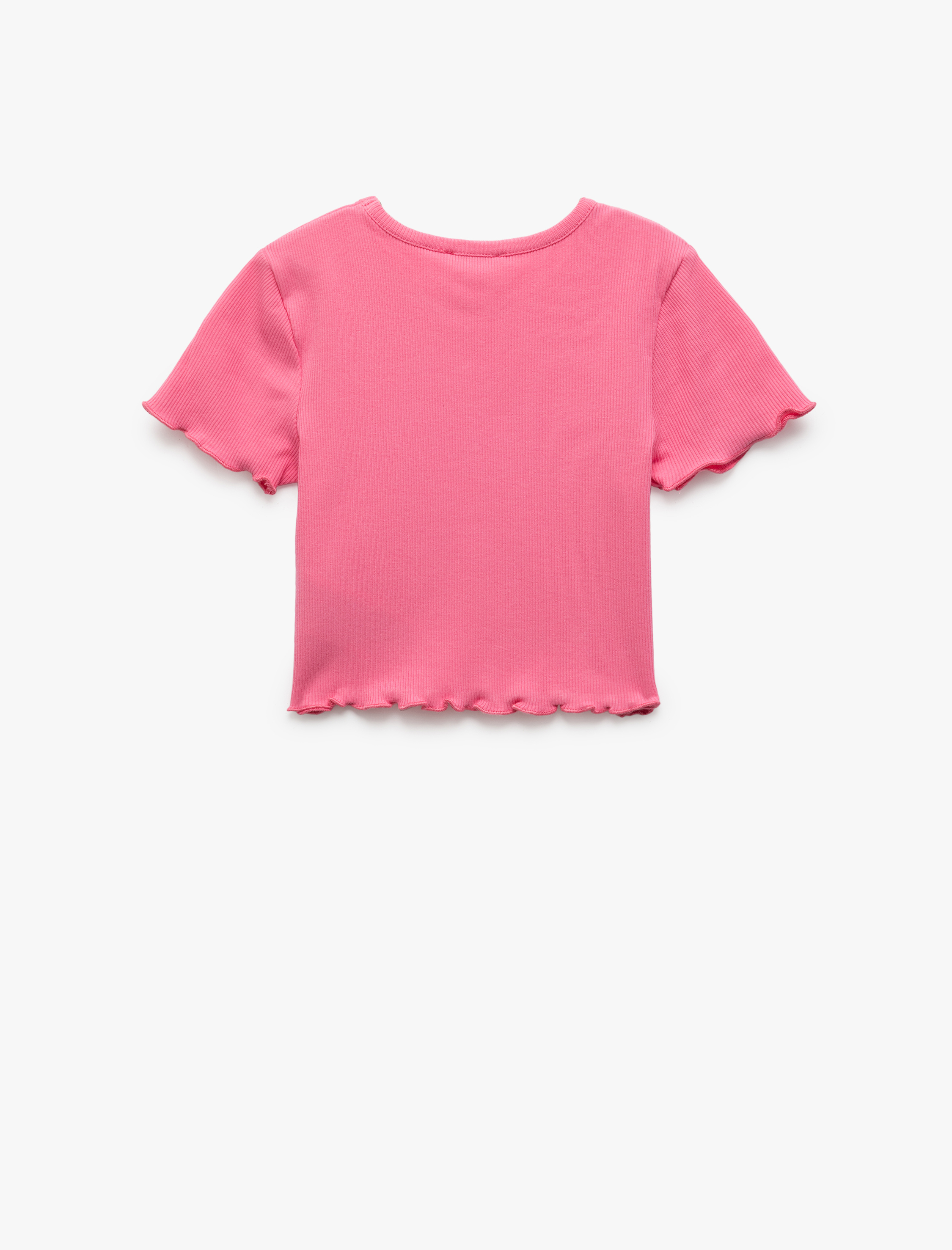  Kız Çocuk Pamuklu Kısa Kollu Bisiklet Yaka Kelebek Baskılı Crop Tişört