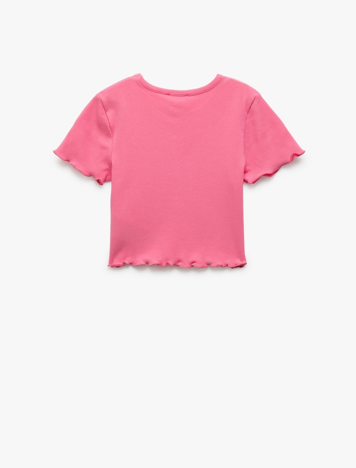 Kız Çocuk Pamuklu Kısa Kollu Bisiklet Yaka Kelebek Baskılı Crop Tişört