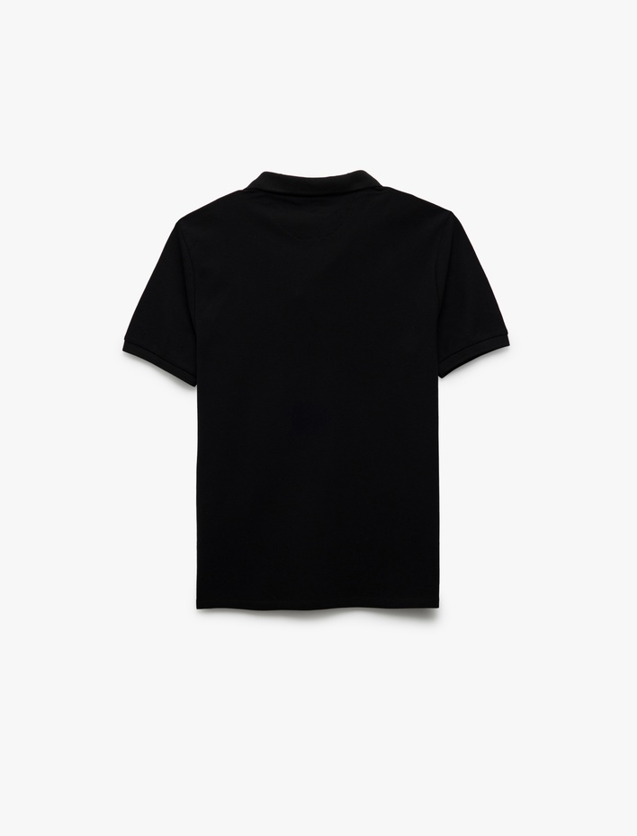  Pamuklu Kısa Kollu Pike Kumaş Polo Yaka Slim Fit Tişört