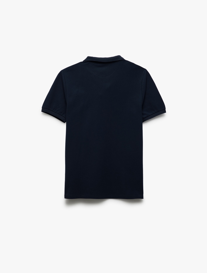  Pamuklu Kısa Kollu Pike Kumaş Polo Yaka Slim Fit Tişört