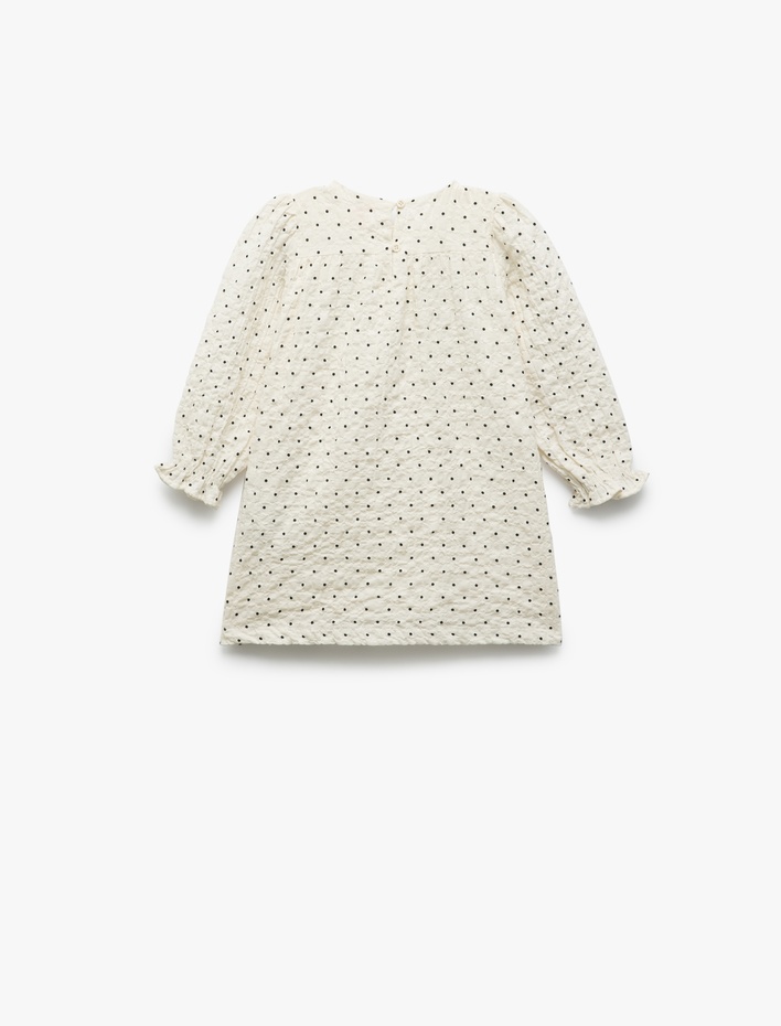 Kız Bebek Pamuklu Fiyonk Detaylı Uzun Kollu Bisiklet Yaka Elbise