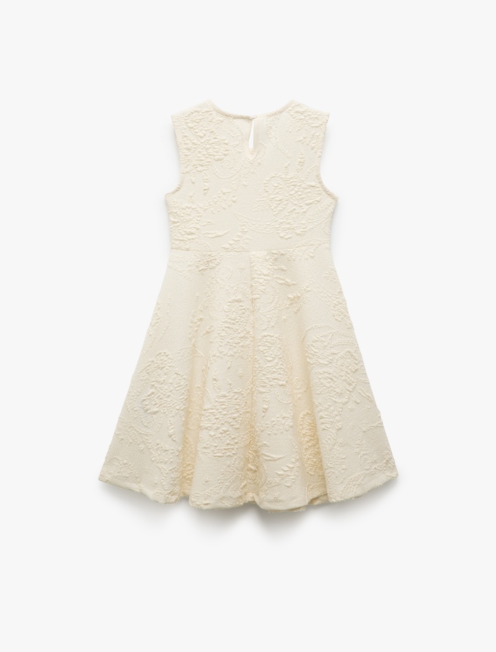 Kız Çocuk Bisiklet Yaka Kolsuz Yuvarlak Yaka Jakarlı Elbise