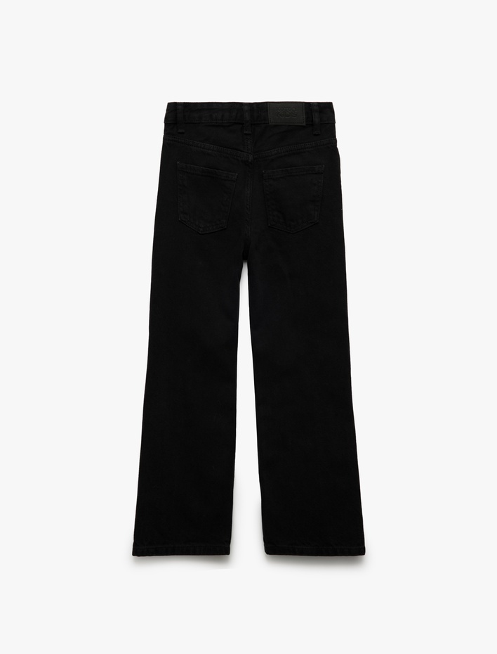 Kız Çocuk Pamuklu Zımba Detaylı Denim Pantolon