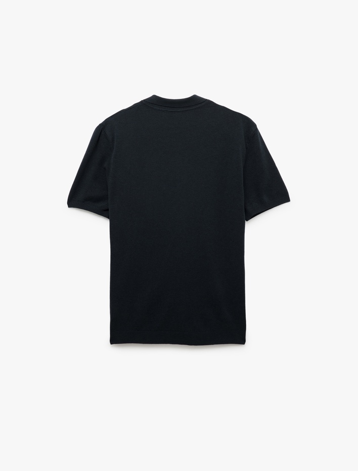  Düğmeli Polo Yaka Viskon Karışımlı Kısa Kollu Triko Tişört