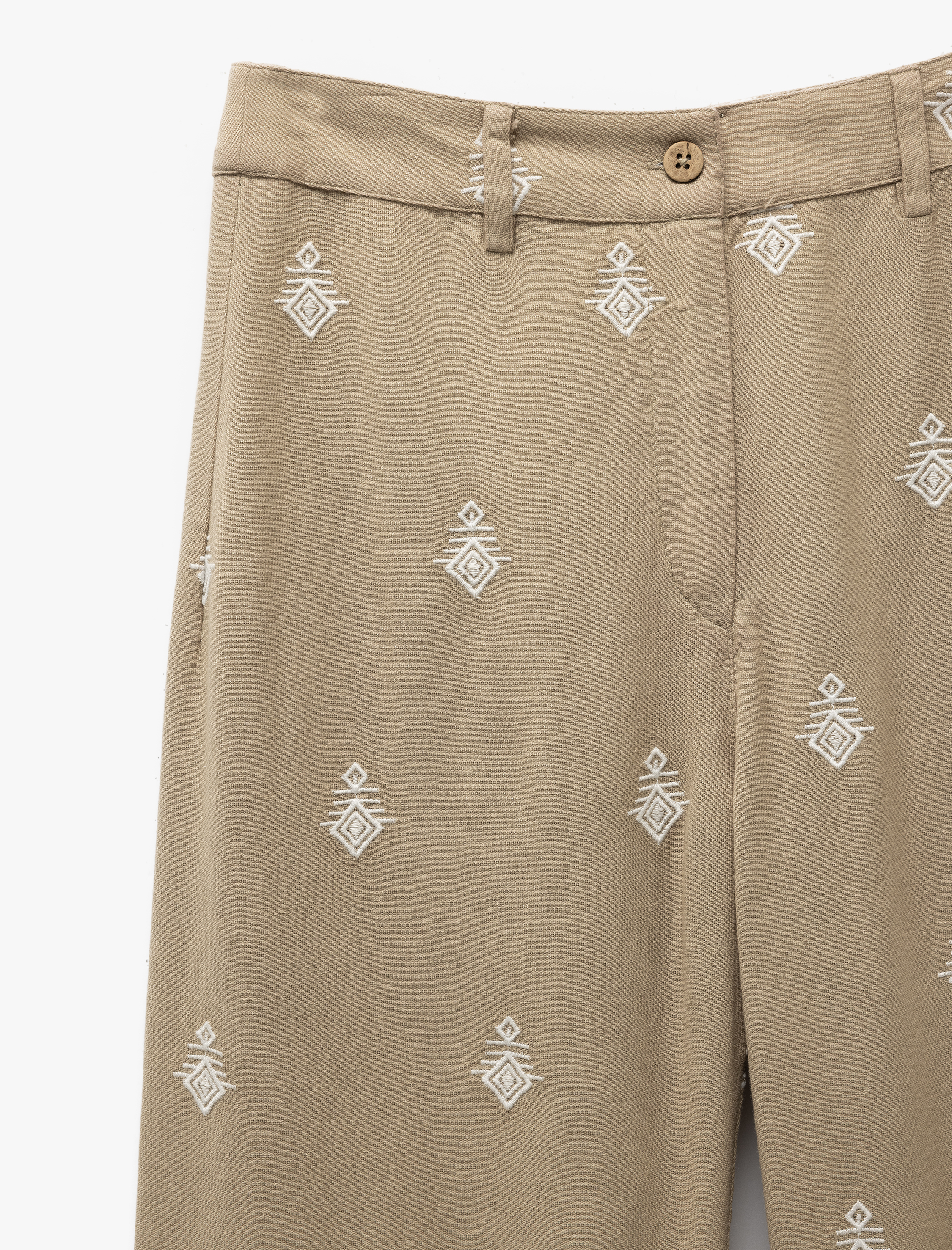 Pamuklu Viskon Kumaş Etnik Desenli İşlemeli Bol Paça Pantolon