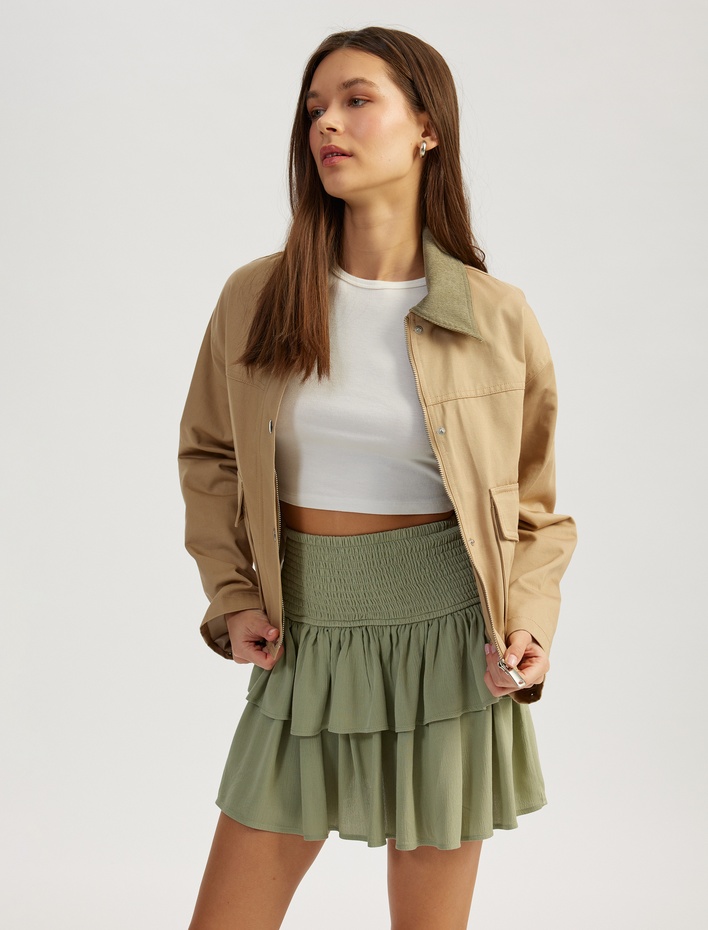  Katlı Volanlı Gipeli Viskon Mini Etek