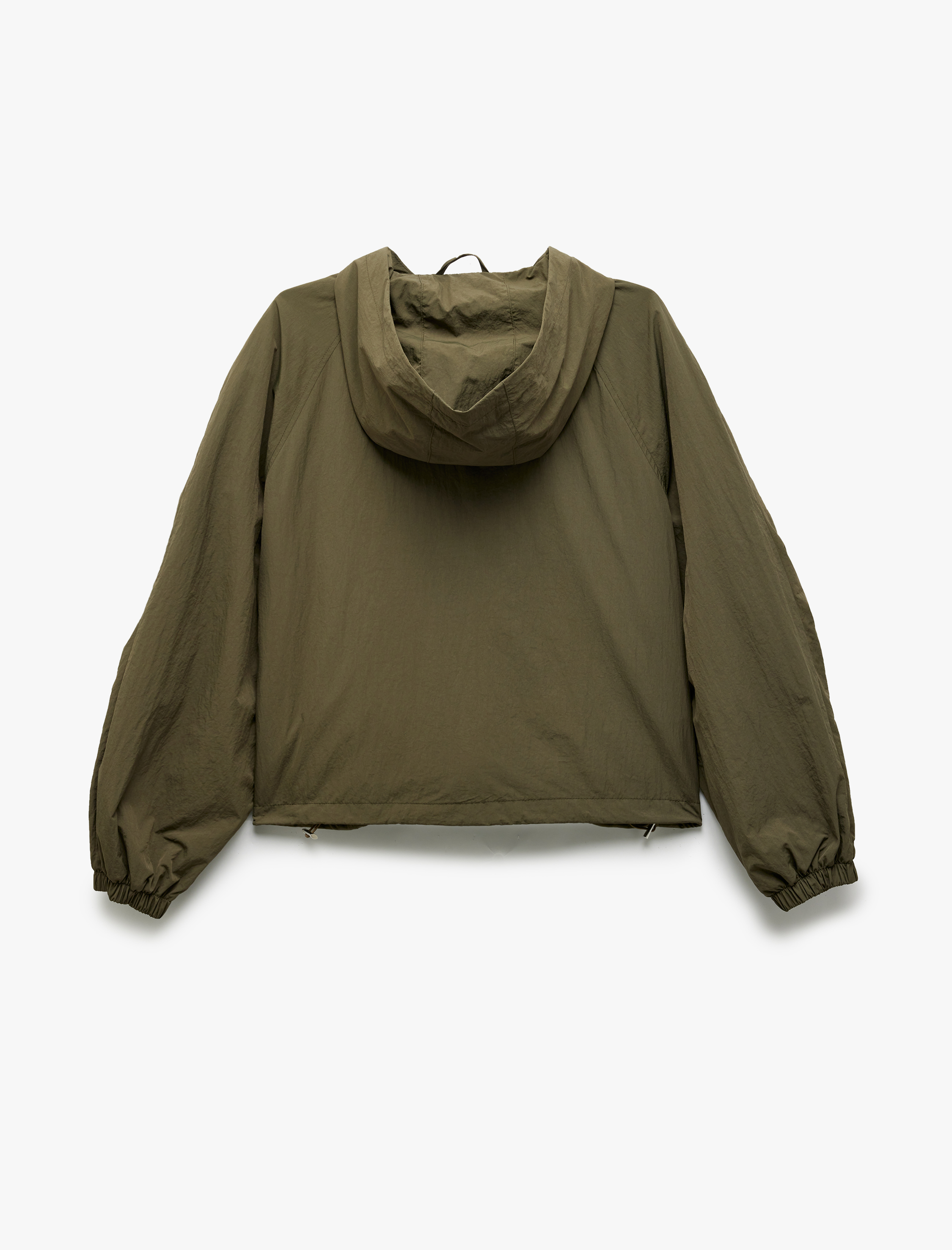   Rahat Kalıp Cepli Kapüşonlu Fermuarlı Kısa Yağmurluk