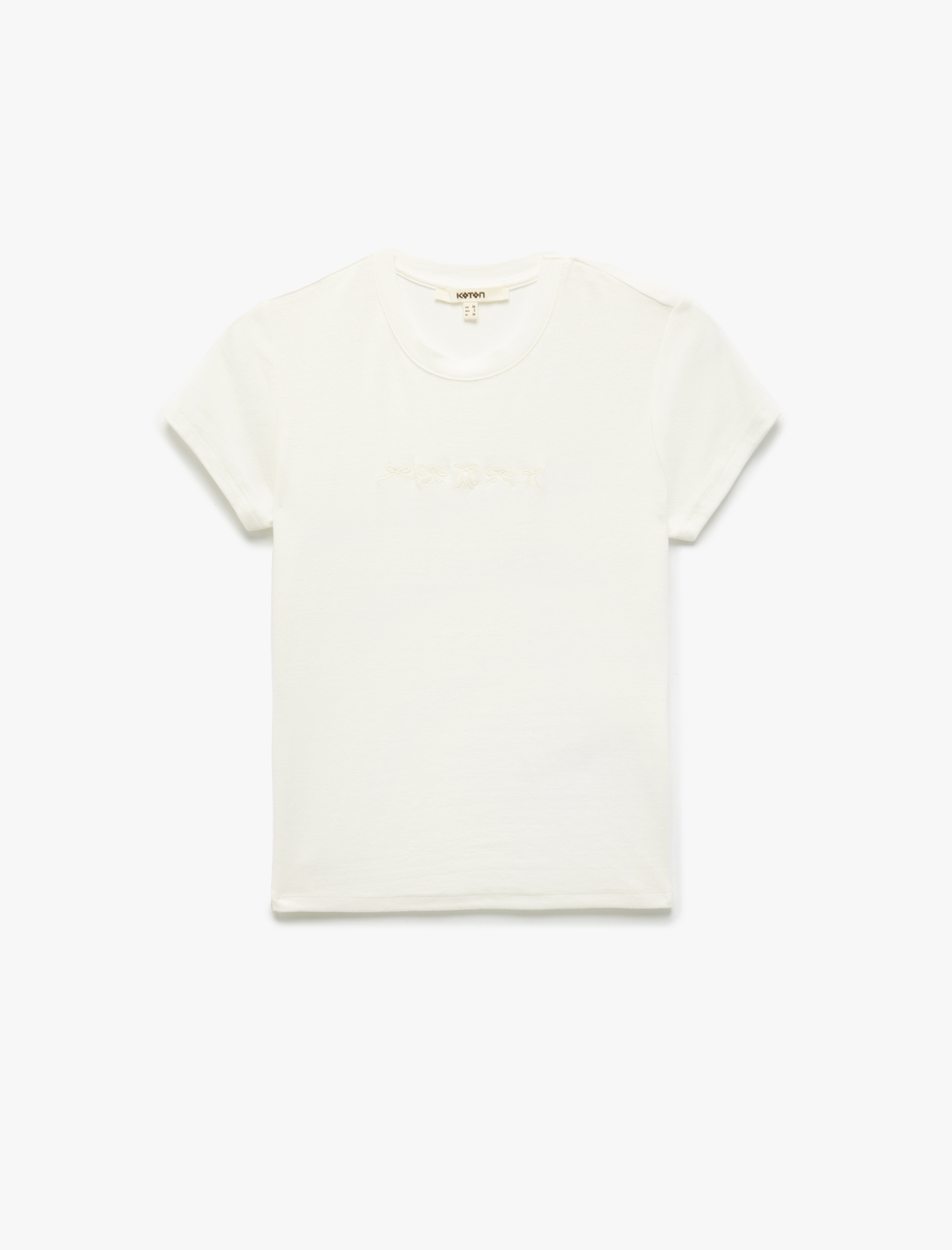   Fiyonk İşleme Detaylı Bisiklet Yaka Kısa Kollu Viskon Tişört